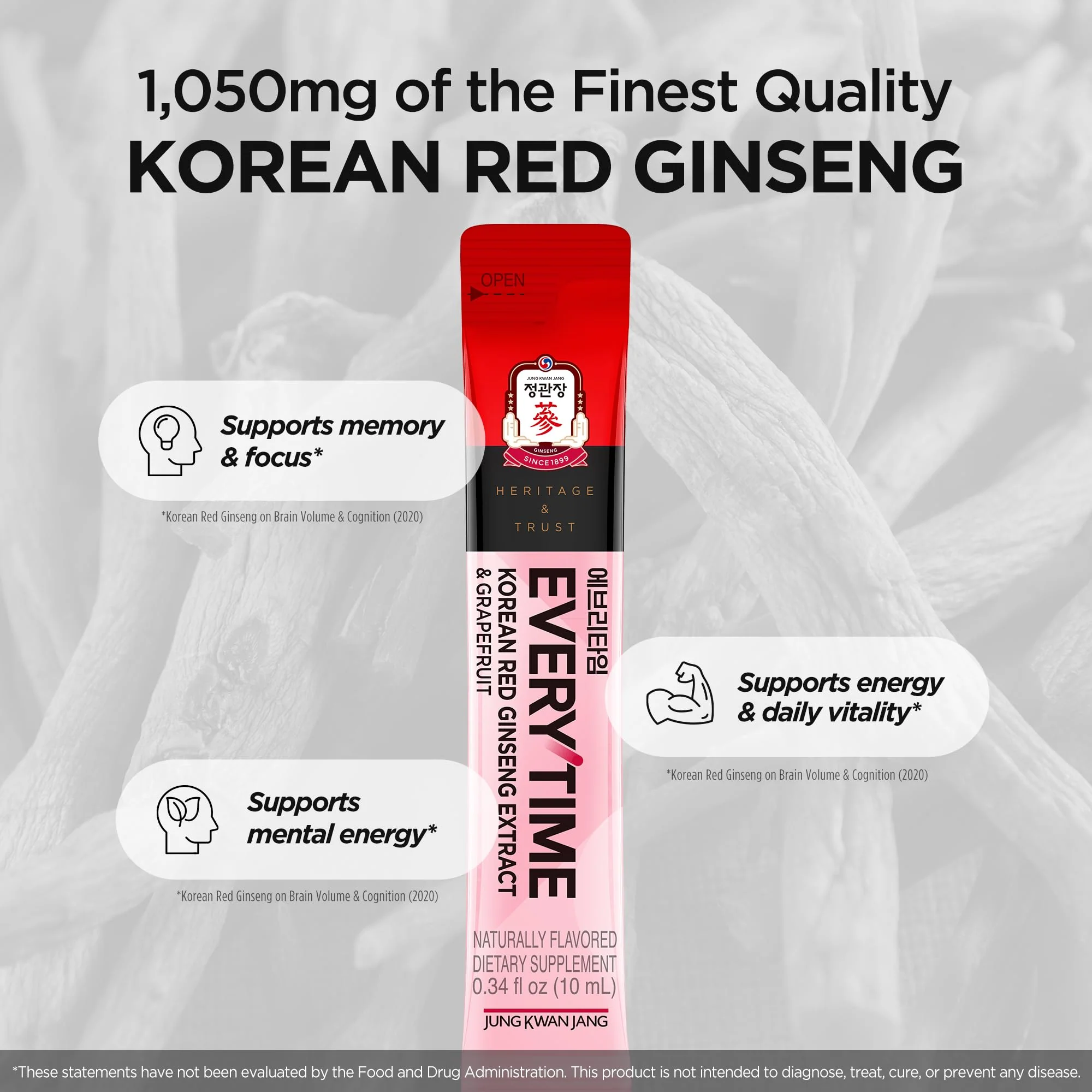JUNG KWAN JANG Everytime Korean Red Ginseng Extract Stick 1,000mg & Grapefruit - Vegan Ginseng Root Energy Drink Liquid Stick Supplements - Builds Stamina & Immunity, No Caffeine (30 Sticks) - Image 4