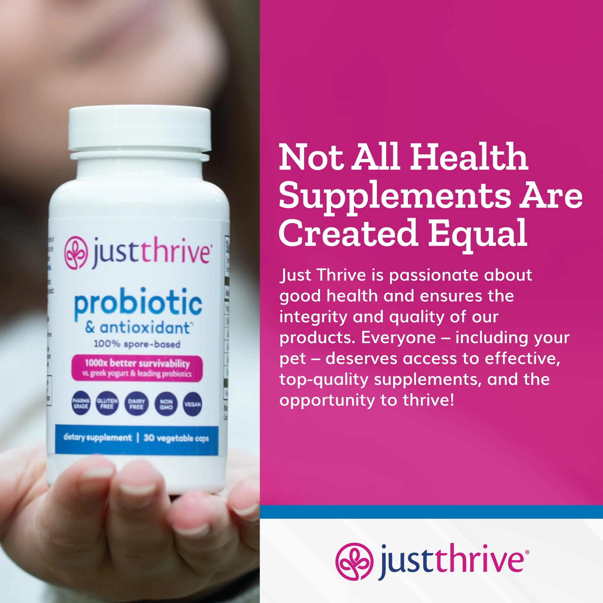 Just Thrive Probiotic & Antioxidant Supplement - 100% Spore-Based Digestive and Immune Support - Gluten Free, 30 Caps - Image 2