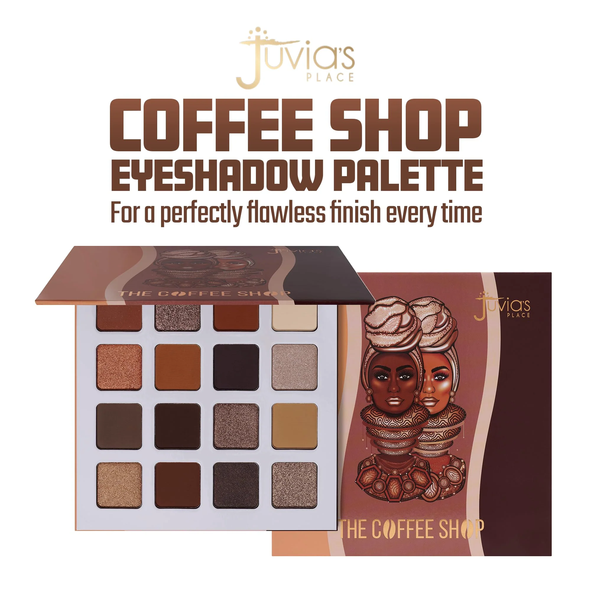 Juvia's Place Coffee Shop Eyeshadow Palette - 16 Pan Palette, Tan, Auburn, & Rich Dark Chocolate, Mattes and Shimmers, Highly Pigmented and Buttery Texture - Image 9