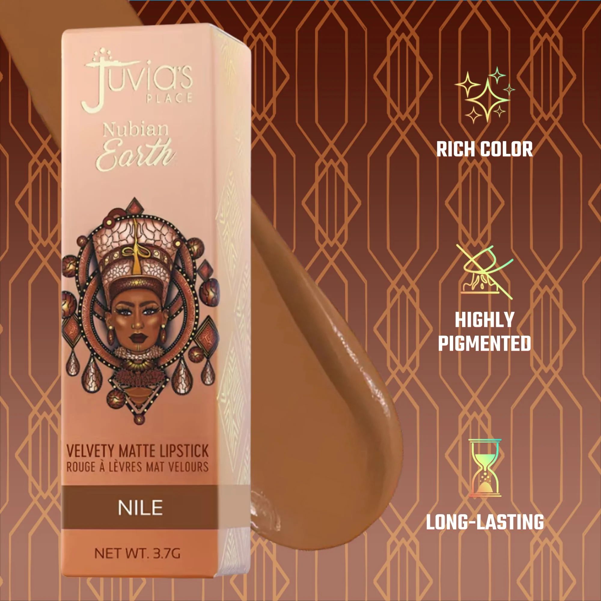 Juvia's Place Nubian Earth Matte Lipstick Nile - Hydrating & Long-lasting, Richly Pigmented Lip Makeup, Creamy Lipstick with Matte Finish, Beauty & Lip Care Product - Image 8