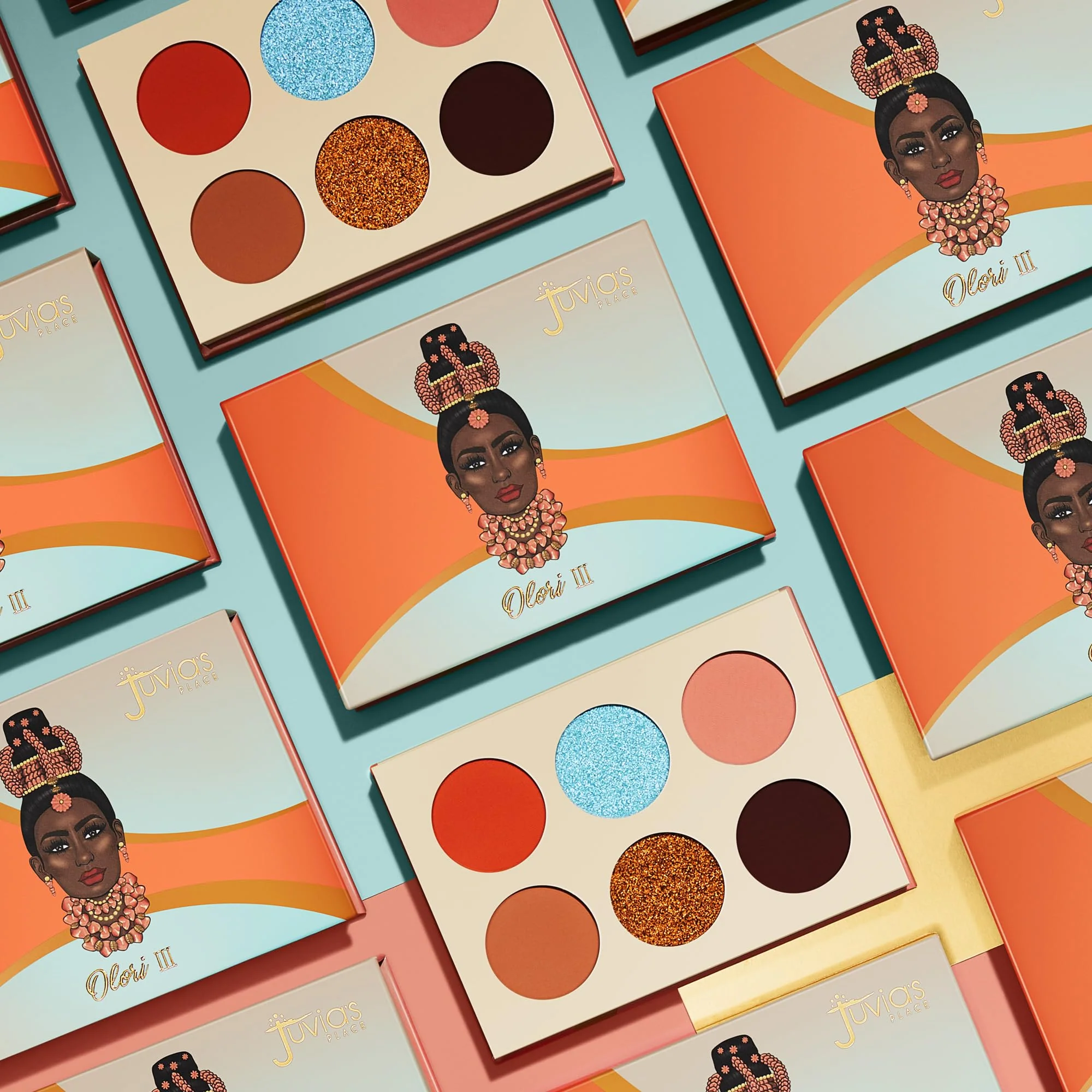 Juvia's Place Olori III Eyeshadow Palette, 6 Shades of Coral, Browns and Bronzes with a Pop of Rich Blue, Matte and Shimmers - Image 3