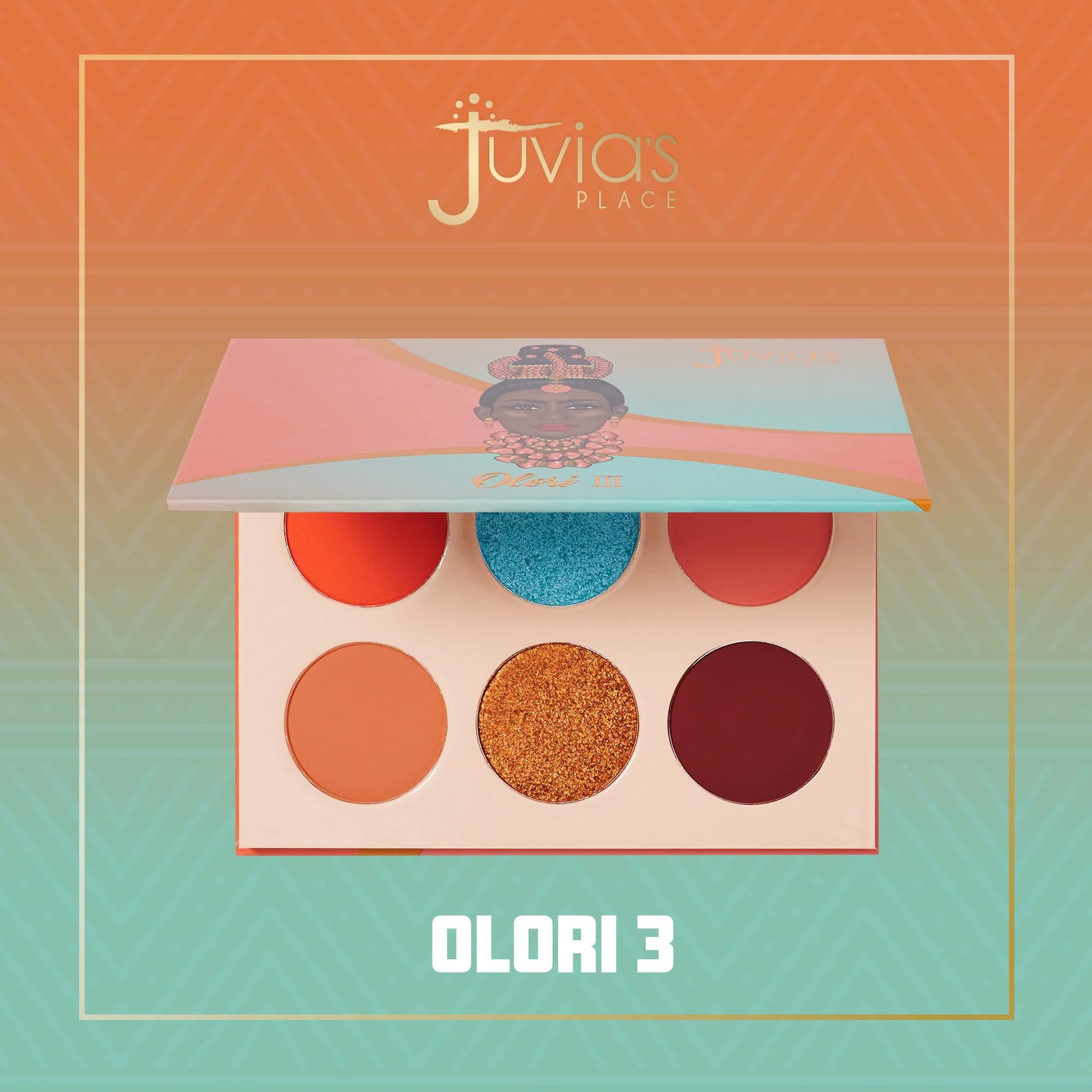 Juvia's Place Olori III Eyeshadow Palette, 6 Shades of Coral, Browns and Bronzes with a Pop of Rich Blue, Matte and Shimmers - Image 5