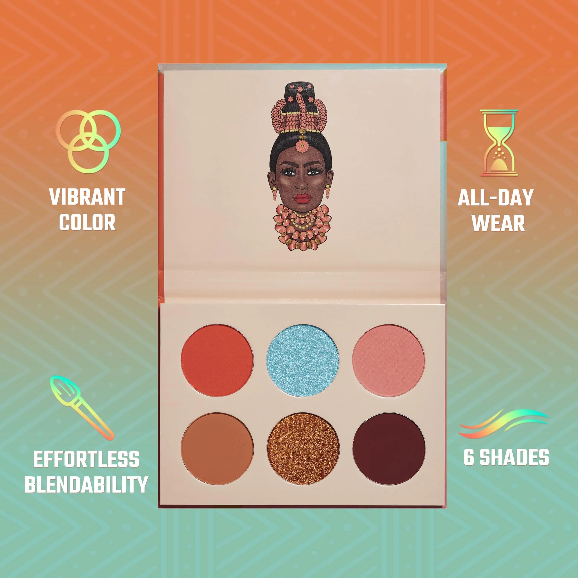 Juvia's Place Olori III Eyeshadow Palette, 6 Shades of Coral, Browns and Bronzes with a Pop of Rich Blue, Matte and Shimmers - Image 7