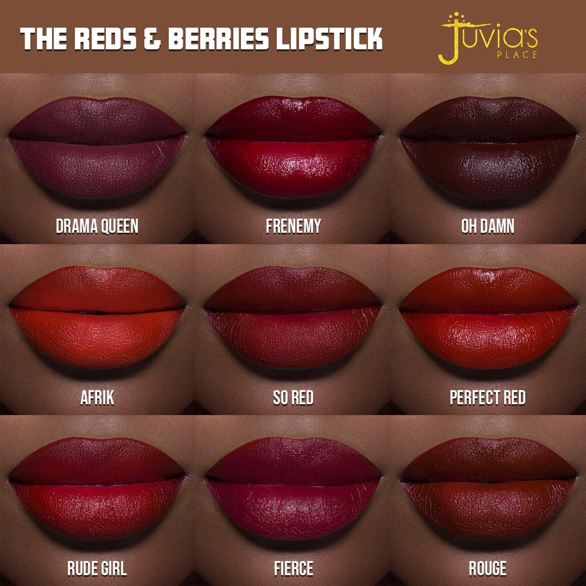 Juvia's Place Reds & Berries Velvety Matte Lipsticks The Deep Reds Rude Girl - Dark Red, Soft-Matte Lipstick, Hydrating, Highly Pigmented, Creamy, Smooth, and Long-Lasting - Image 2