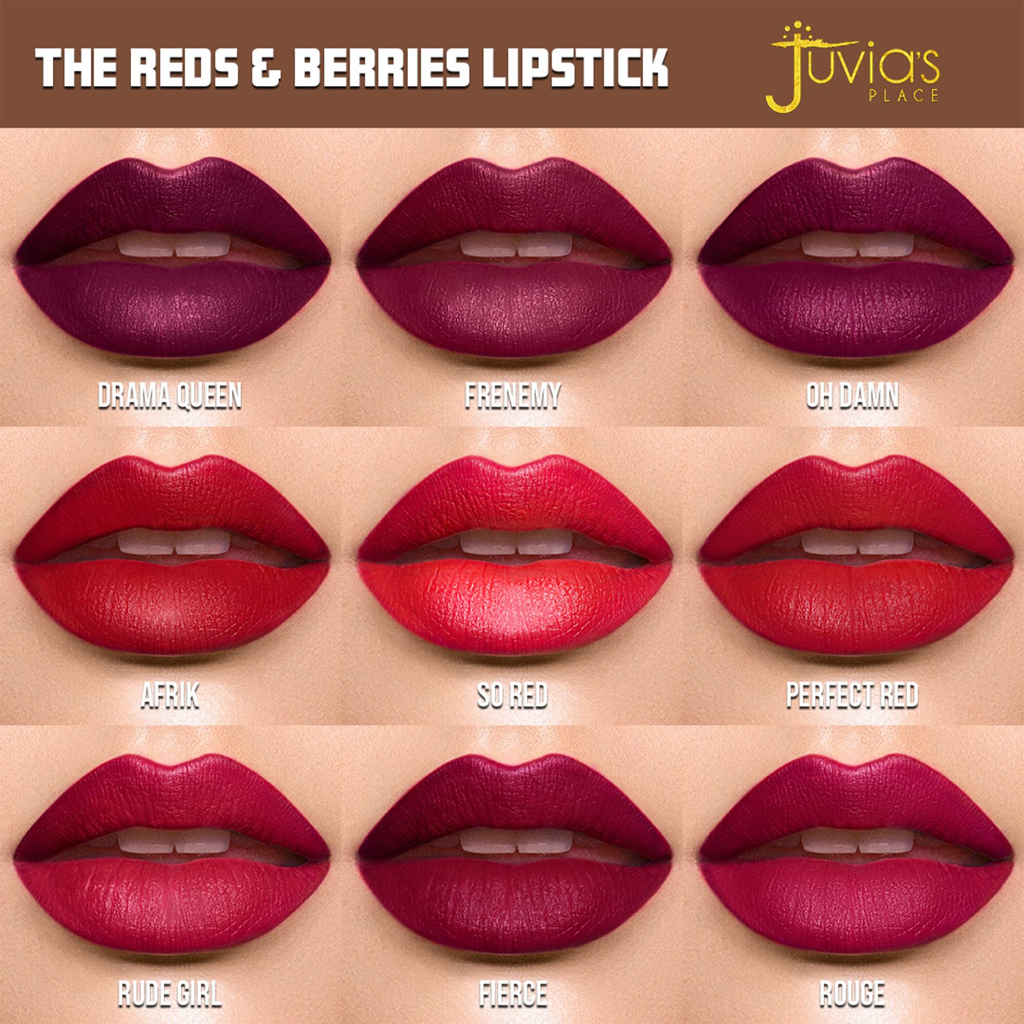 Juvia's Place Reds & Berries Velvety Matte Lipsticks The Reds Afrik - Blood Red, Soft-Matte Lipstick, Hydrating, Highly Pigmented, Creamy, Smooth, and Long-Lasting - Image 3