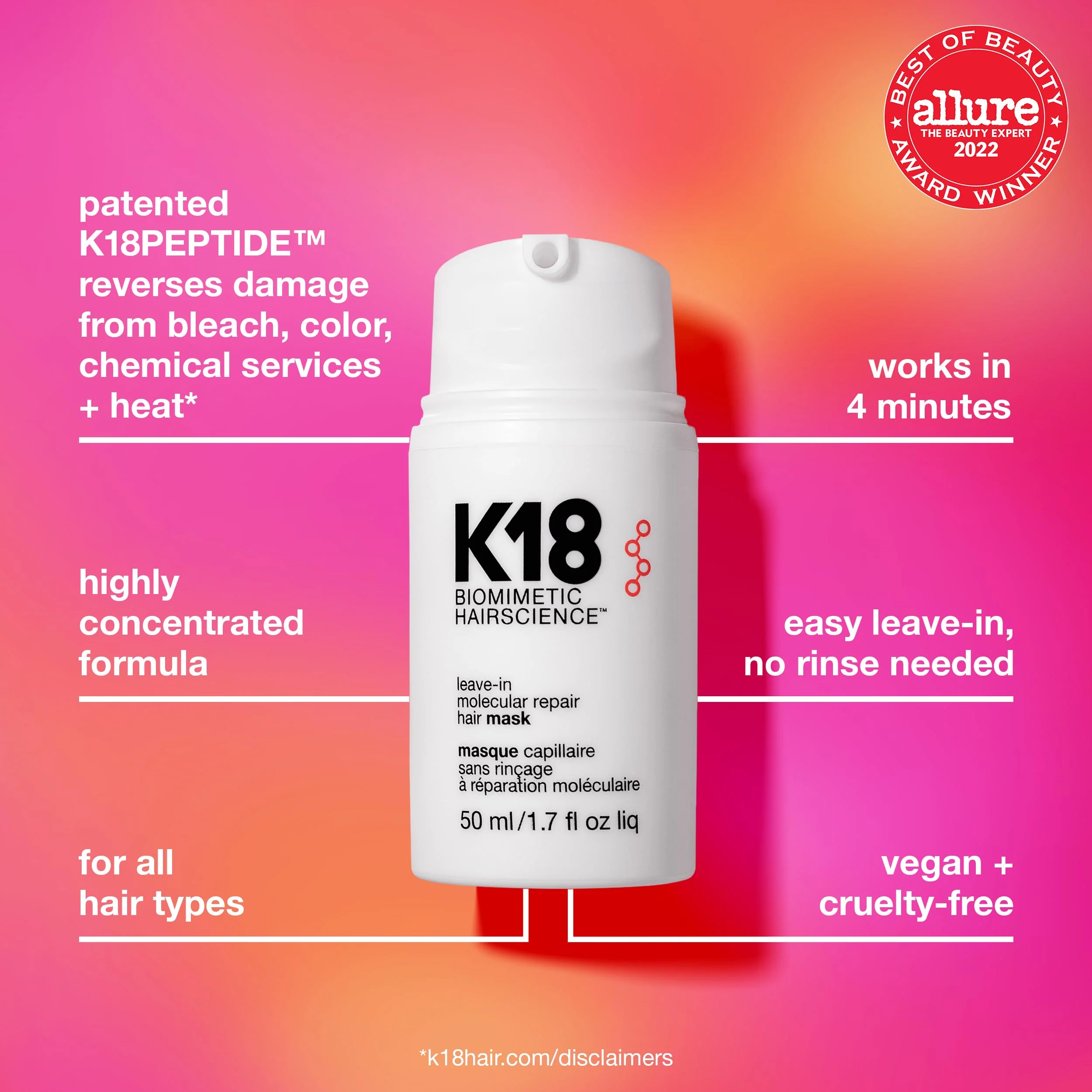 K18 Leave-In Molecular Repair Hair Mask, Patented, Lasting Repair For Dry, Frizzy, Damaged Hair, Reverse Damage In 4 Minutes From Bleach, Color, Chemical Services + Heat - Image 9