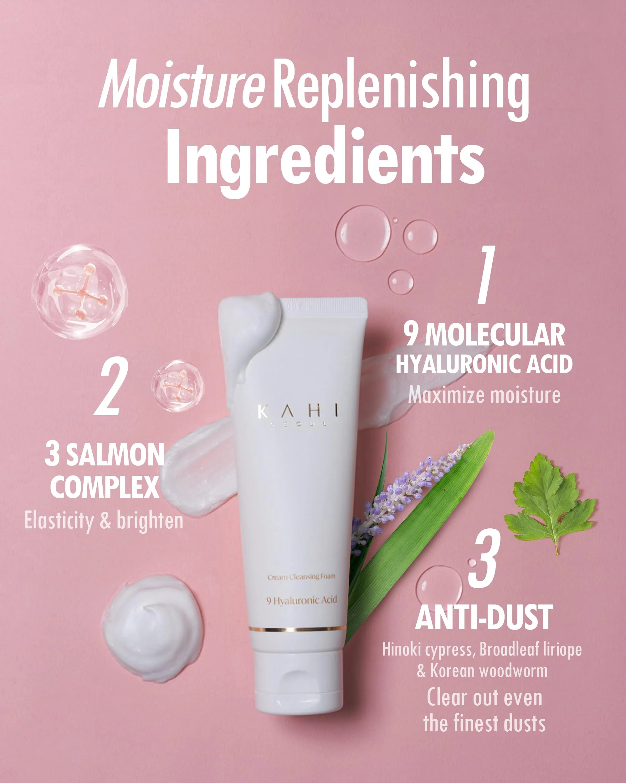 KAHI Cream Foaming Cleanser Face Wash | Hydrating Cream to Foam Cleanser for Oily Skin & Combination Face Care | Gentle Face Cleanser w/Collagen K Beauty Foaming Face Wash 2.70 fl oz - Image 3