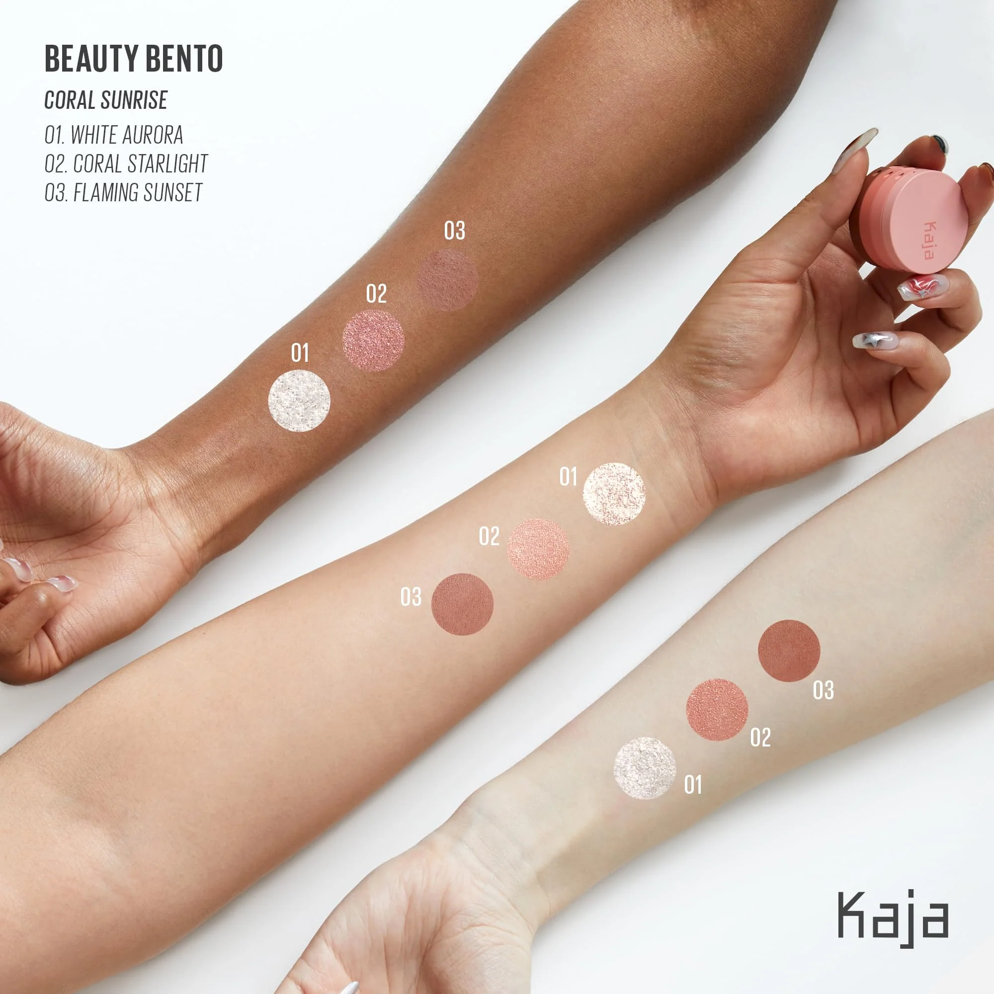Kaja Beauty Bento Collection | Mosaic chrome + Shimmer + Matte | 18 Coral Sunrise - Coral Peach | 2019 Best of Beauty Award in Glitter-Pressed Category - Image 2