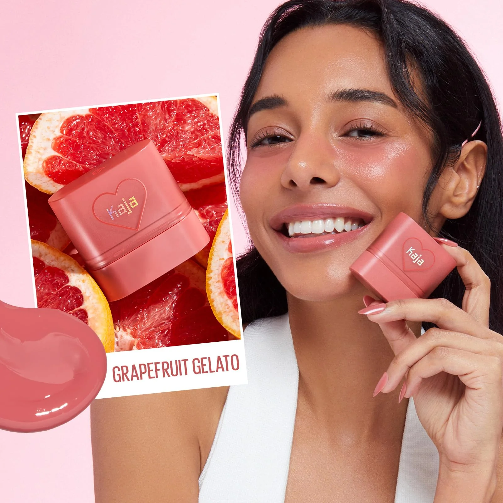 KAJA Cheek & Lip - Dewy Bar 06 Grapefruit Gelato | Creamy Blusher and Balm Multi-Stick, 45% Moisturizing Oil, Apple Extract, Vitamin-Hyaluronic Acid Infused, High Shine, Non-Sticky, Easy Blending, 10g - Image 8