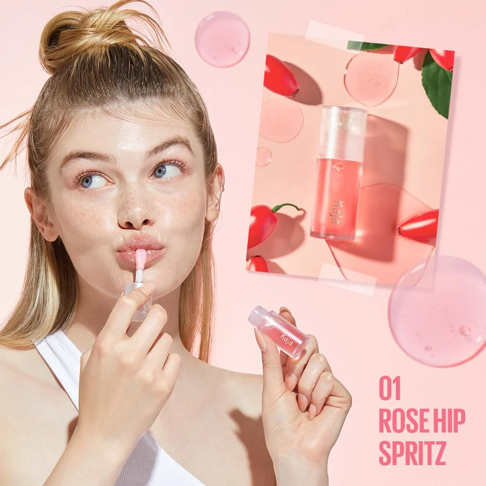 Kaja Juicy Glass Lip Plumping Oil | 01 Rose Hip Spritz | Hydrating, Feel Plumped and Lightweight with Vitamin Tree Fruit Oil, Vegan, Cruelty-Free, Clear Tint Stain Shine Gloss Plumper - Image 9