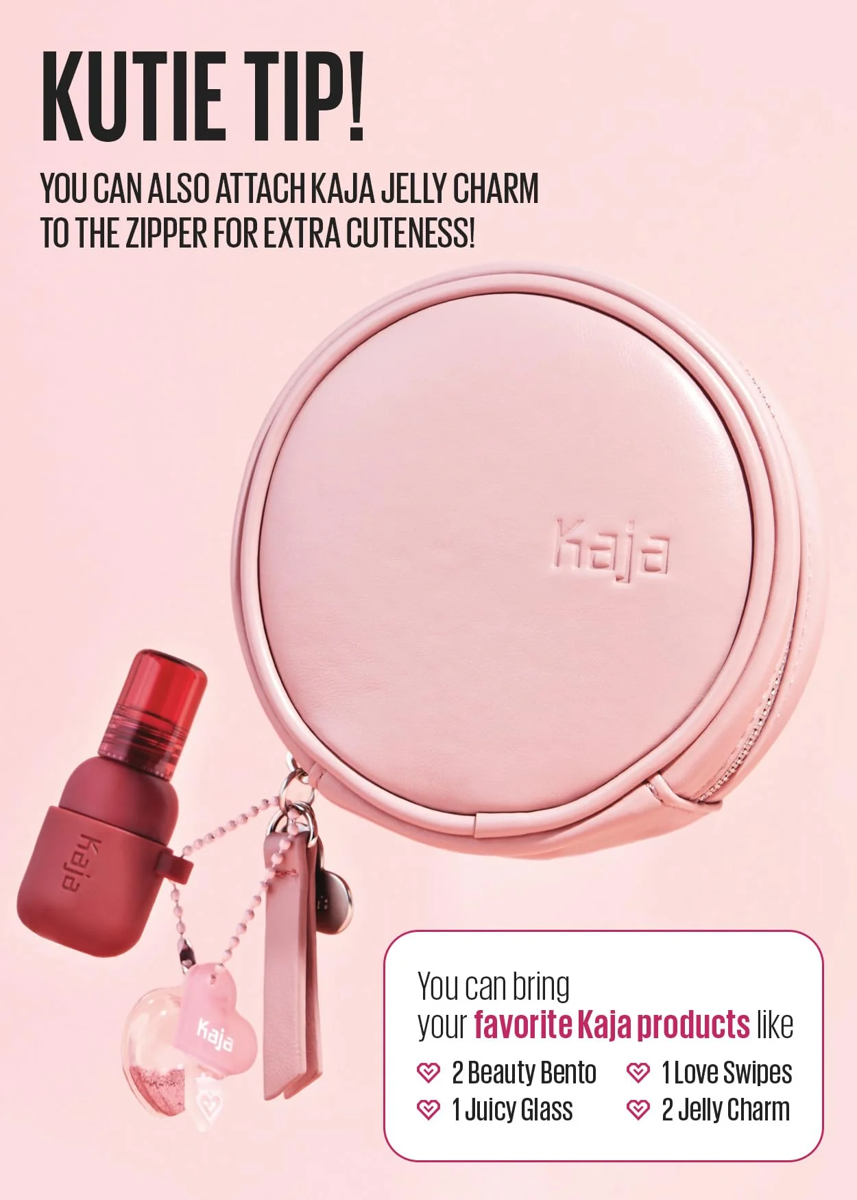 Kaja Makeup Pouch - Let's Go Bag | Multifunctional Makeup Round Bag for Women and Girls, Waterproof, Durable, Travel Friendly, Portable, Great Gifts Idea (Pink) - Image 2