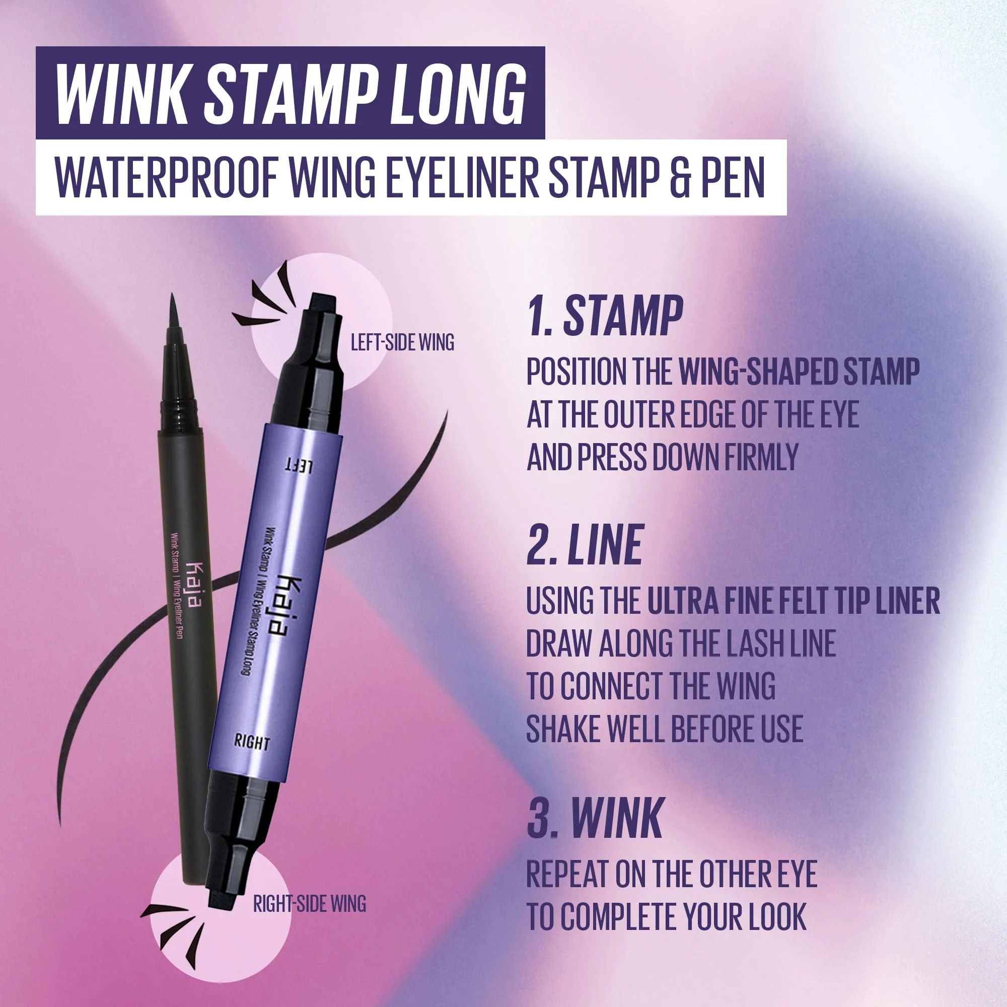 Kaja Winged Eyeliner Set - Wink Stamp Long | with Avocado Extract, Double-ended Wing, Smudge-Proof, Waterproof, Eye Irritation Tested, Long Lasting Pencil, Colorstay, Matte Finish, Cat Eye Look - Image 8
