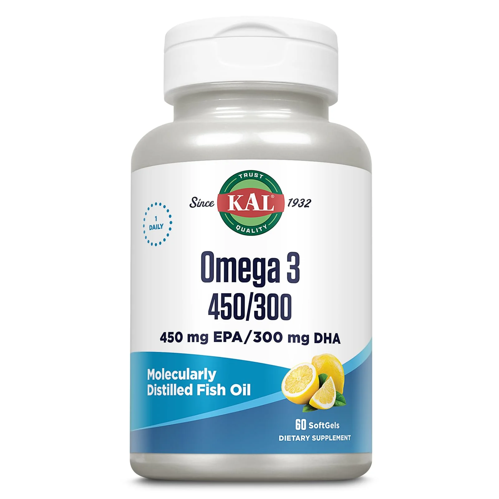 KAL 450/300 1280 Mg Omega 3, Lemon, 60 Count