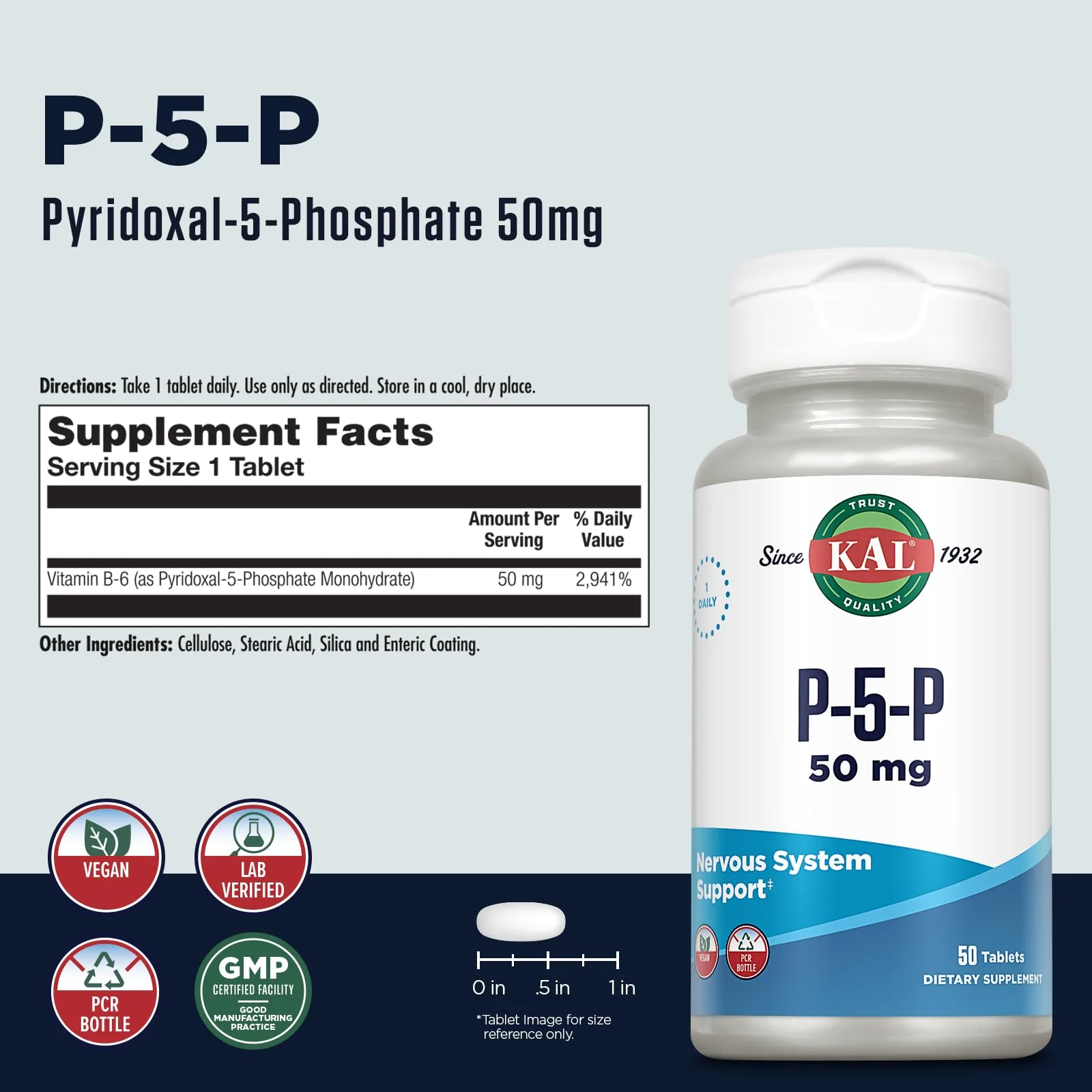 Kal 50 Mg B-6 Pyridoxal-5-phosphate Tablets, 50 Count - Image 2