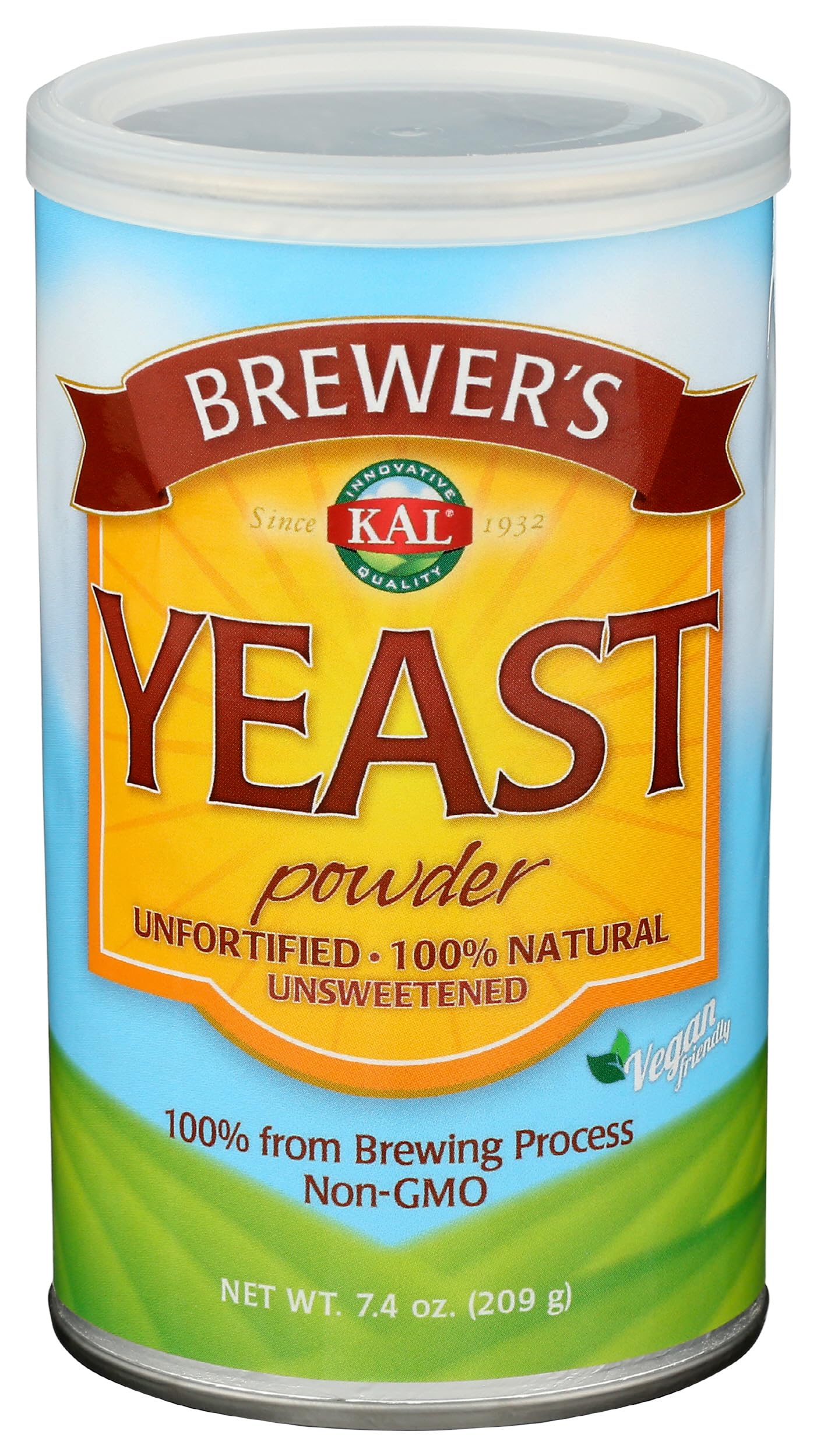 KAL Brewers Yeast Powder, Unfortified, Unsweetened Super Food, 100% Natural Source of Protein, B Complex Vitamins, Amino Acids - Vegan, Preservative Free, Made Without Soy - Approx. 18 Servings, 7.4oz