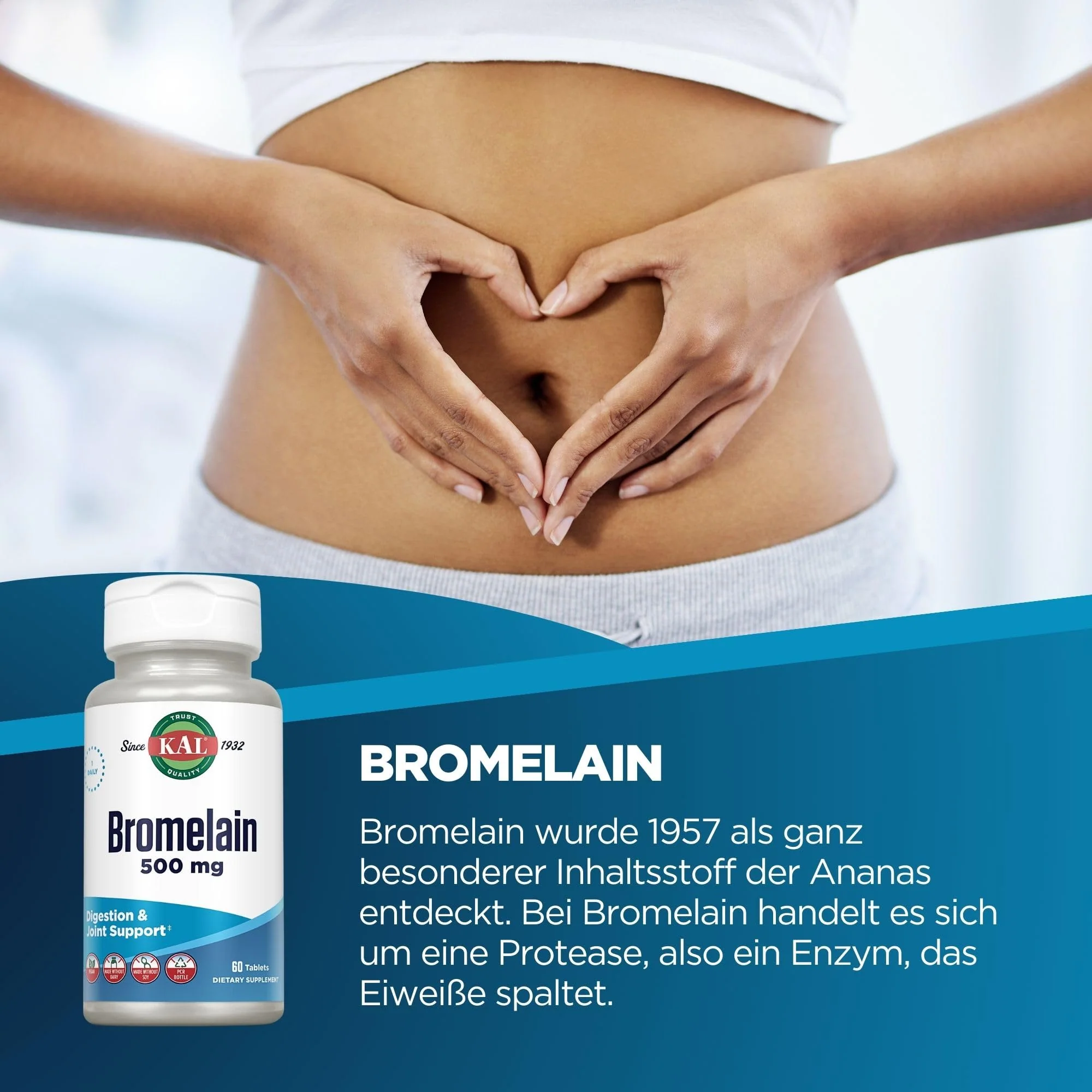 KAL Bromelain 500 mg, Digestion and Joint Support Supplement, Digestive Enzymes, Pineapple Extract, Rapid Disintegration, Vegan, Made Without Dairy or Soy, Lab Verified, 60 Servings, 60 Tablets - Image 2