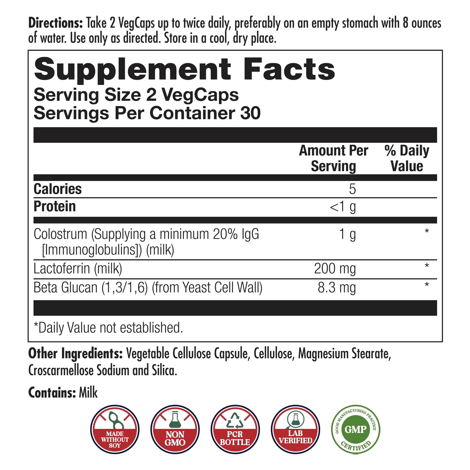 KAL Colostrum Lactoferrin, 20% Immunoglobulins | Lactoferrin & Beta Glucan | Healthy Immune Support | 30 Serv | 60 Caps - Image 2