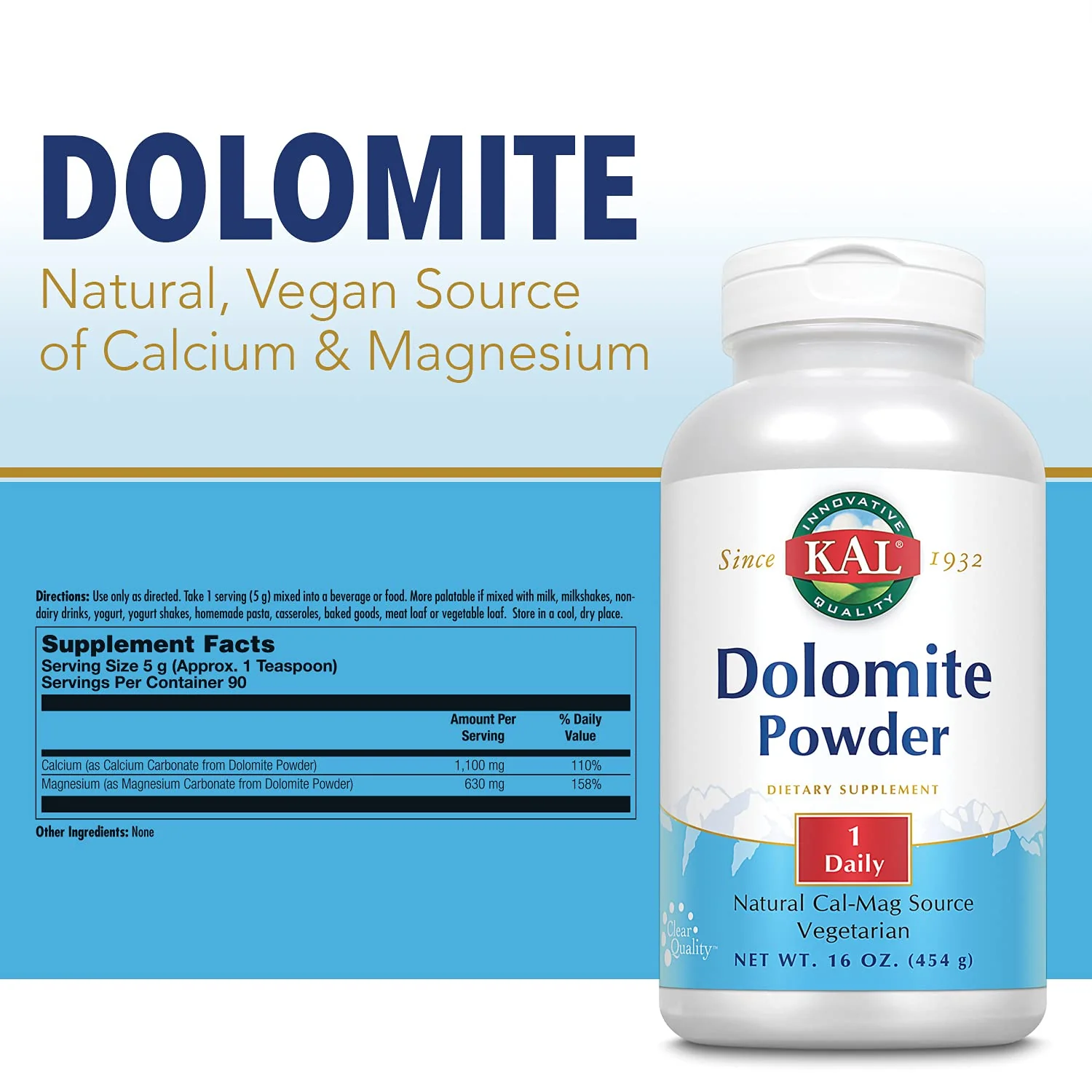 KAL Dolomite Powder | Natural Calcium & Magnesium Source | Bone & Heart Health Support | Fast-Acting | 16oz, 90 Serv. - Image 2