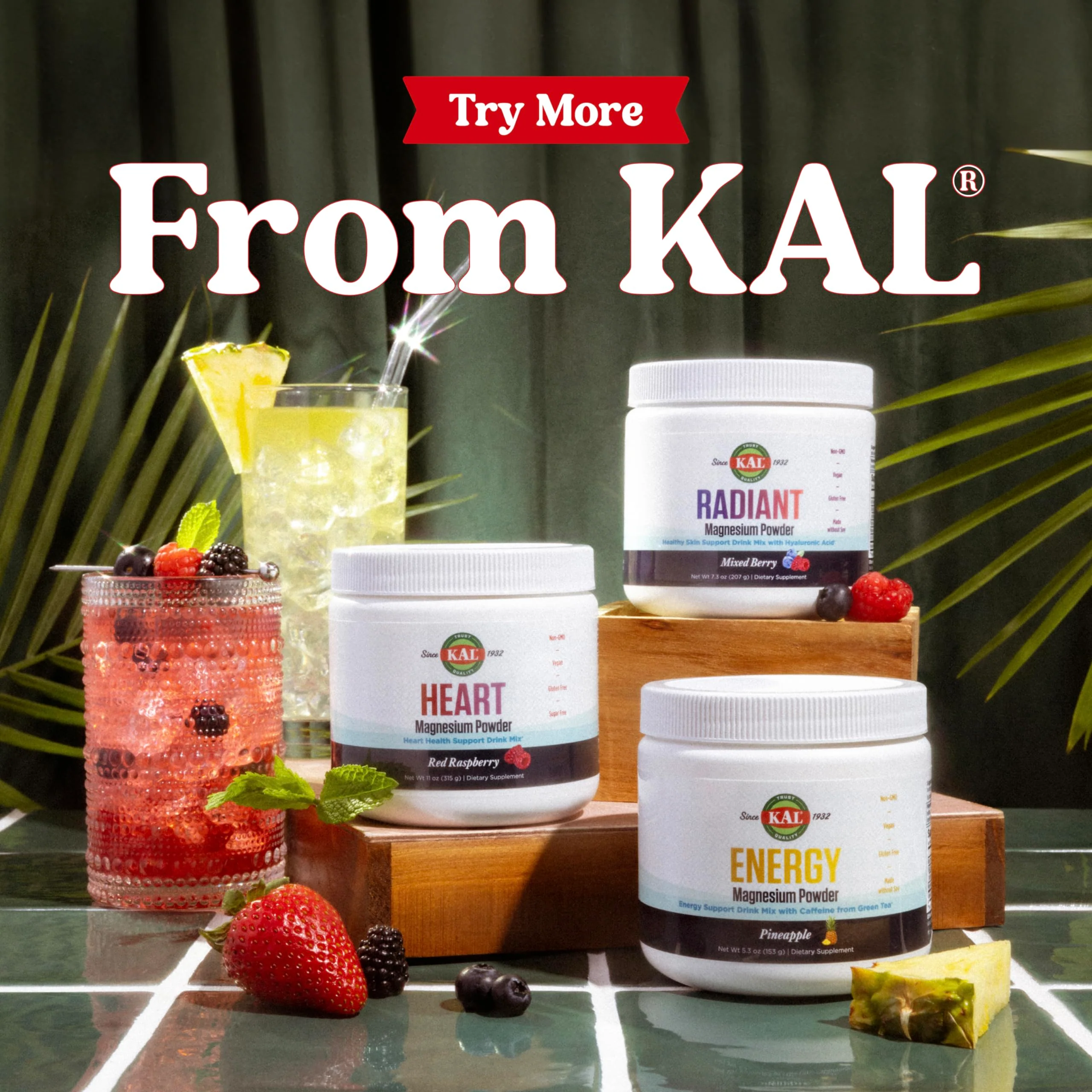 KAL Energy Magnesium Powder Drink, Pineapple Flavor Magnesium Citrate Powder, Energy Support with Green Tea Caffeine, Sugar Free, 40 Servings - Image 2