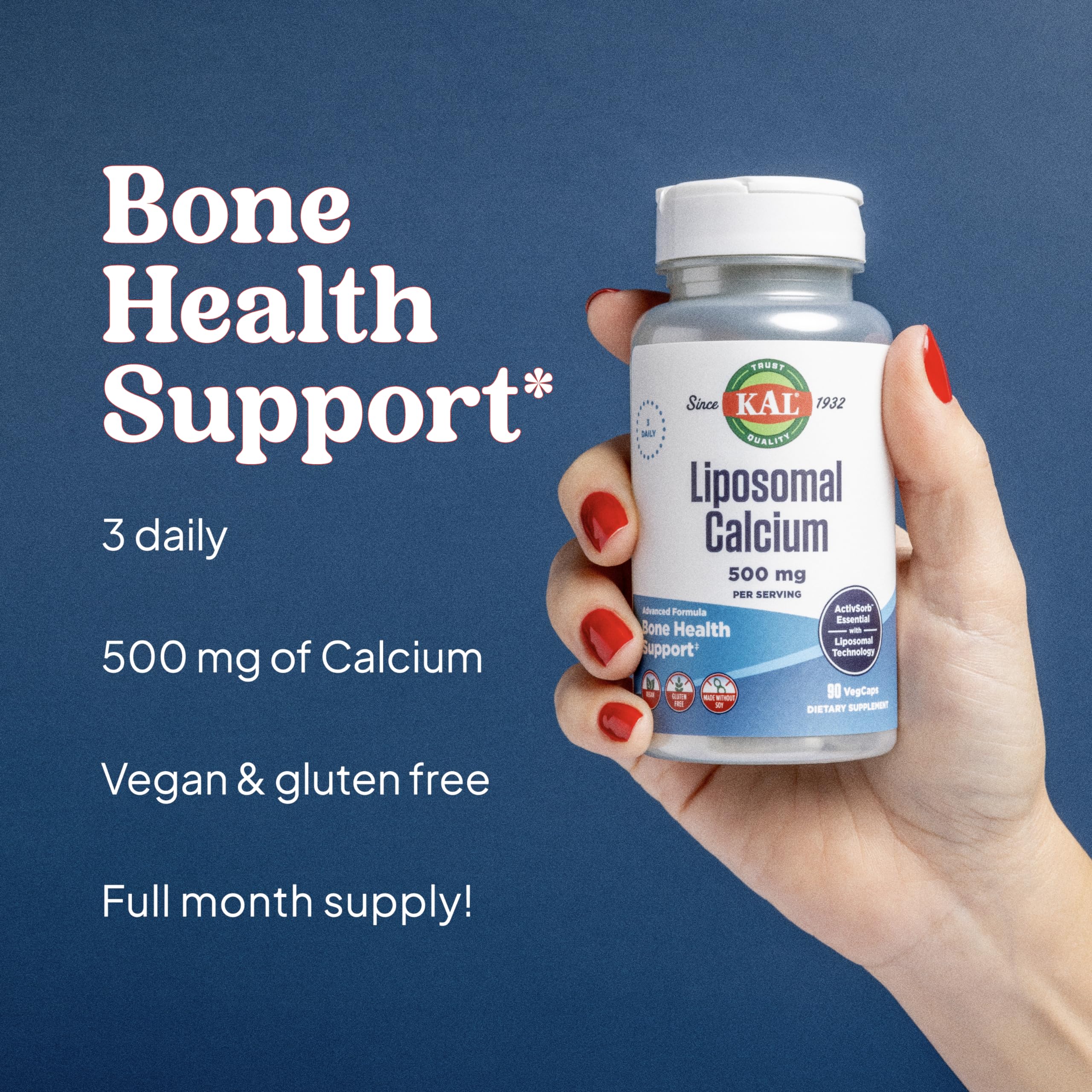 KAL Liposomal Calcium 500 mg, High Absorption Calcium Supplement, Essential Calcium Support, Vegan, Gluten Free, No Soy, 30 Servings, 90 VegCaps - Image 3