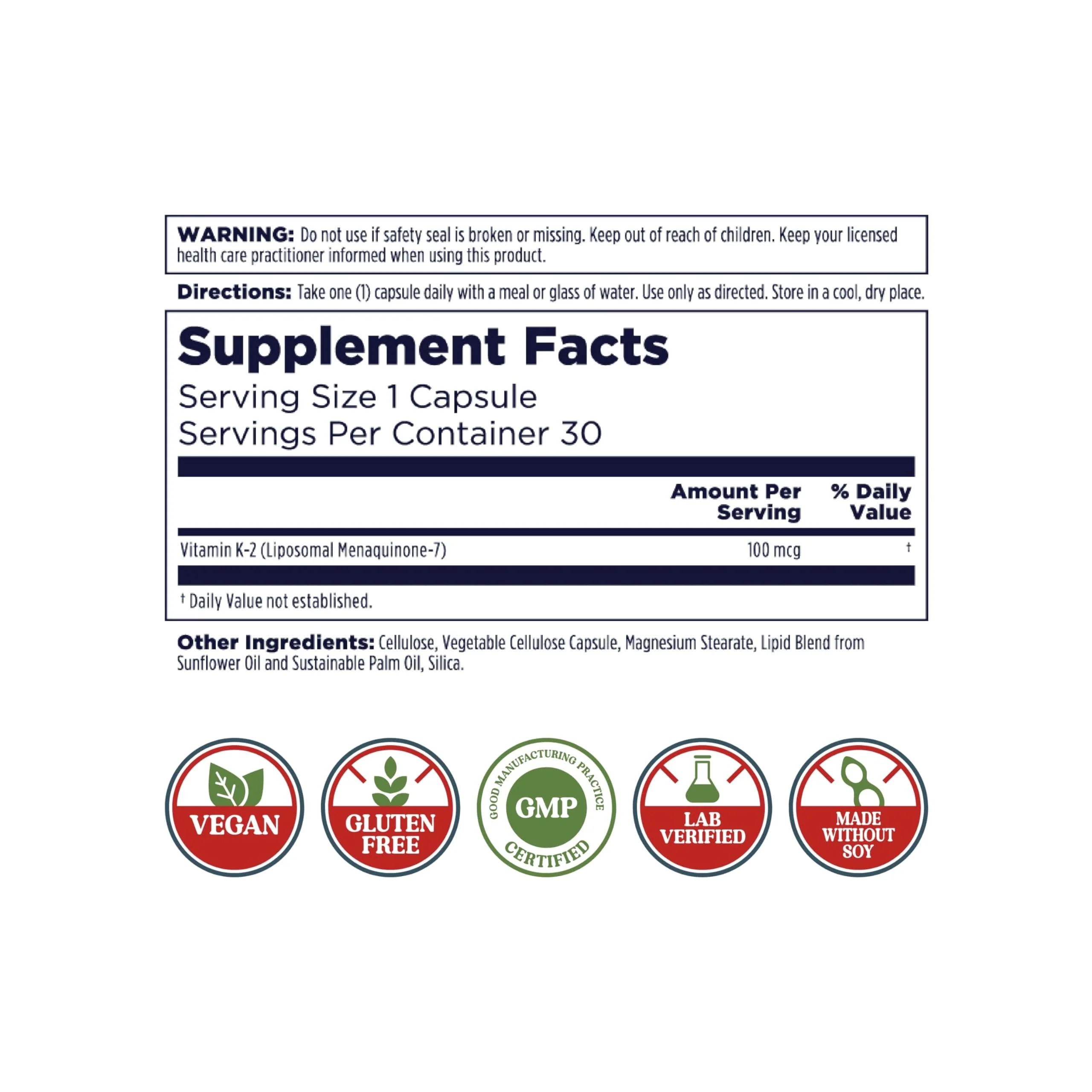 KAL Liposomal Vitamin K2 Supplement with MK7 100 mcg - High Absorption, Liposomal Technology - Advanced Bone Support - Vegan, Gluten Free, Made Without Soy, 30 Servings, 30 VegCaps - Image 5