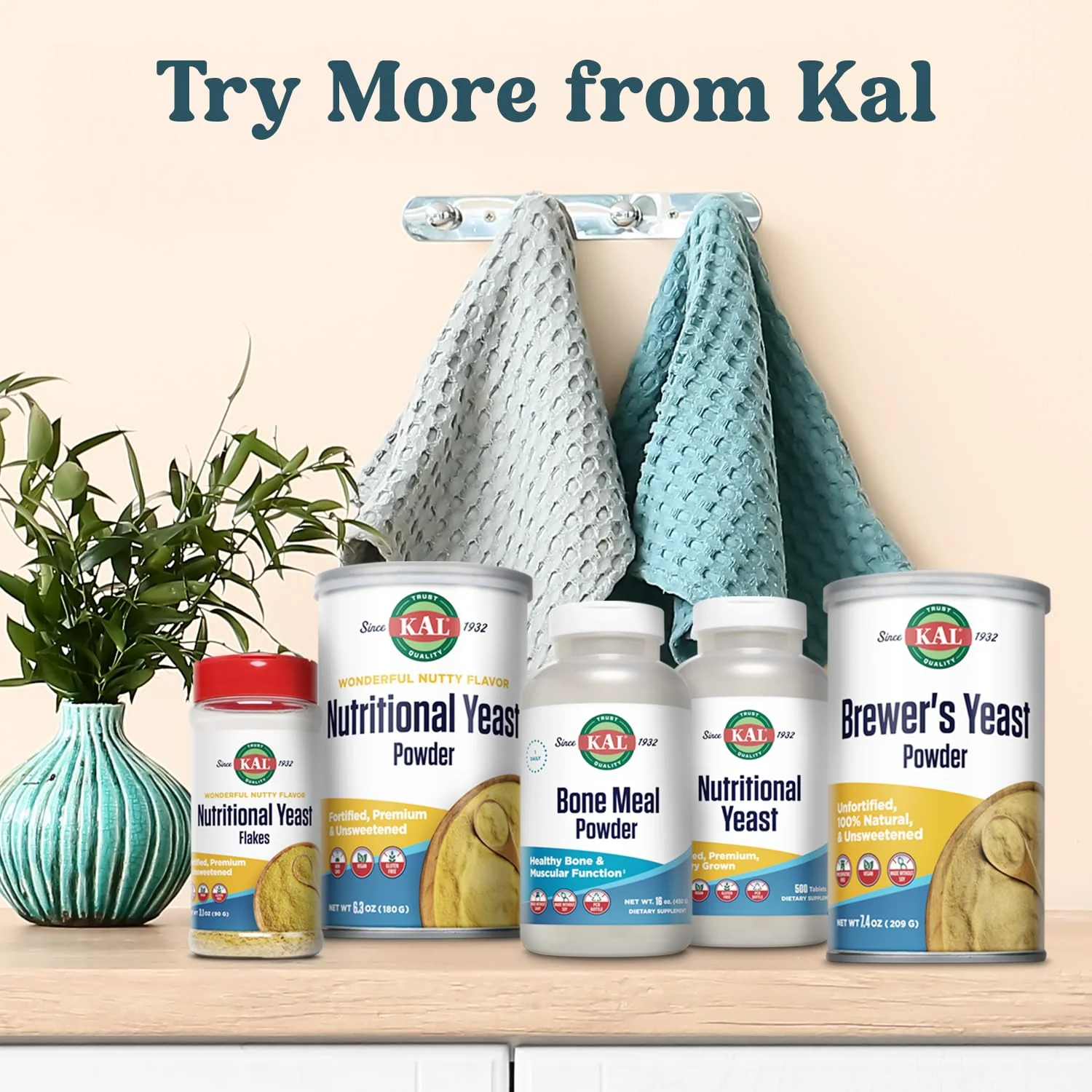 KAL Nutritional Yeast Flakes, Fortified with B12, Folic Acid & Other B Vitamins, Unsweetened, Great Nutty Flavor, Vegan & Gluten Free, 60-Day Money Back Guarantee, Made in The USA, 20 Servings, 3.1oz - Image 2
