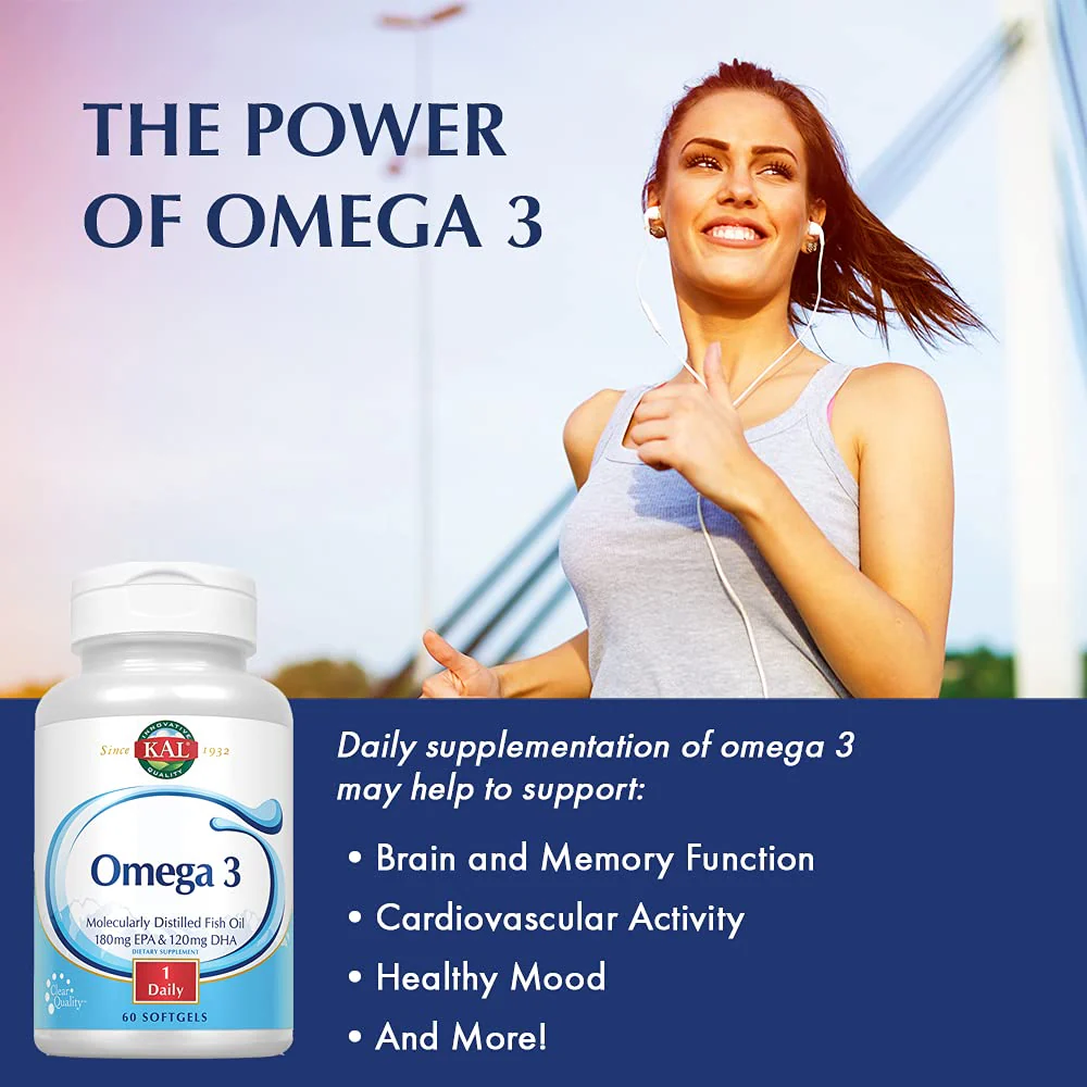 KAL Omega 3 | Omega-3 Fish Oil for Healthy Heart, Joint & Brain Support | 180mg EPA, 120mg DHA (120 CT, 120 Serv) - Image 3