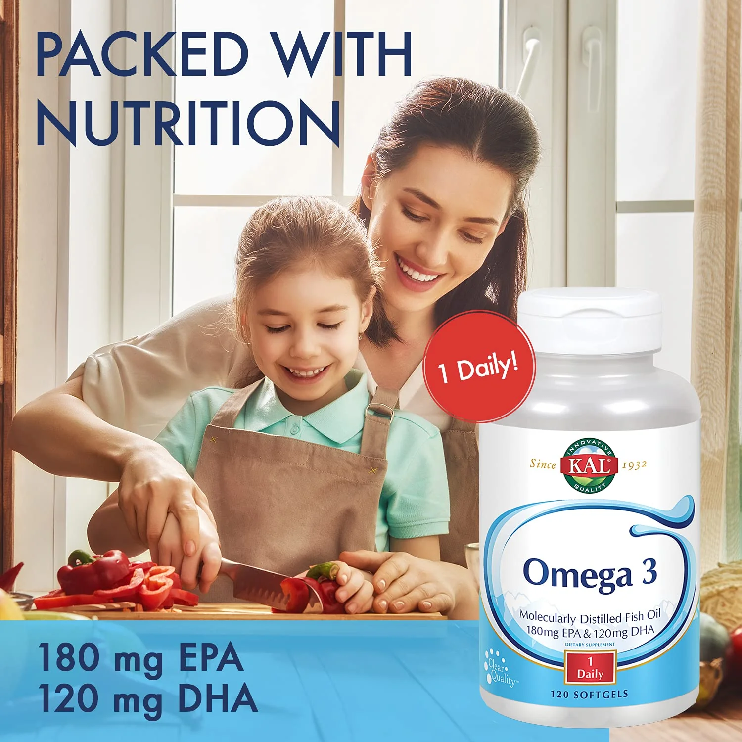 KAL Omega 3 | Omega-3 Fish Oil for Healthy Heart, Joint & Brain Support | 180mg EPA, 120mg DHA (120 CT, 120 Serv) - Image 4
