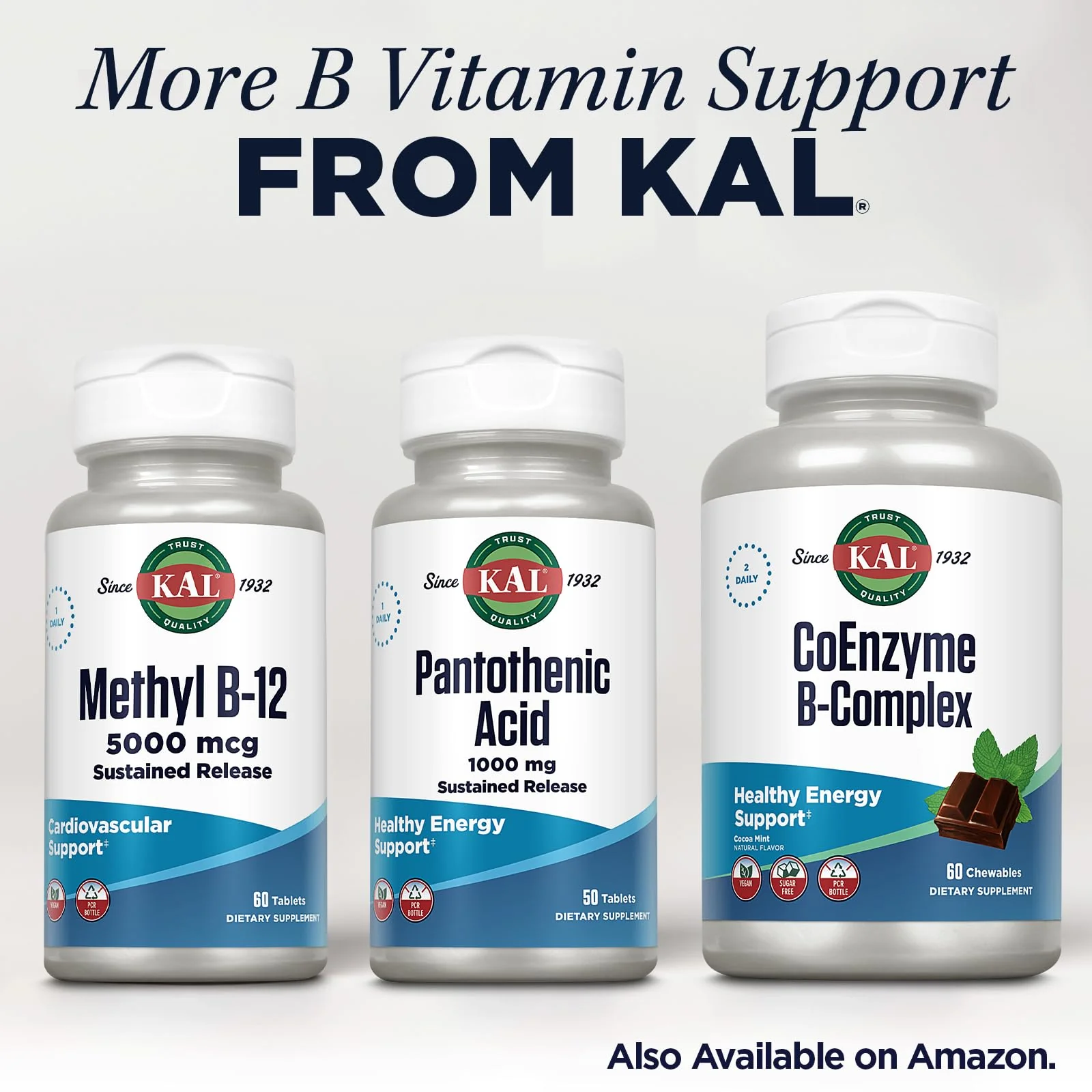 KAL Pantothenic Acid 1000mg, Sustained Release Vitamin B5 - Energy Supplements - Supports Metabolism of Carbs, Fat and Protein, Hair and Skin Health, Vegan, 60-Day Guarantee, 50 Servings, 50 Tablets - Image 6