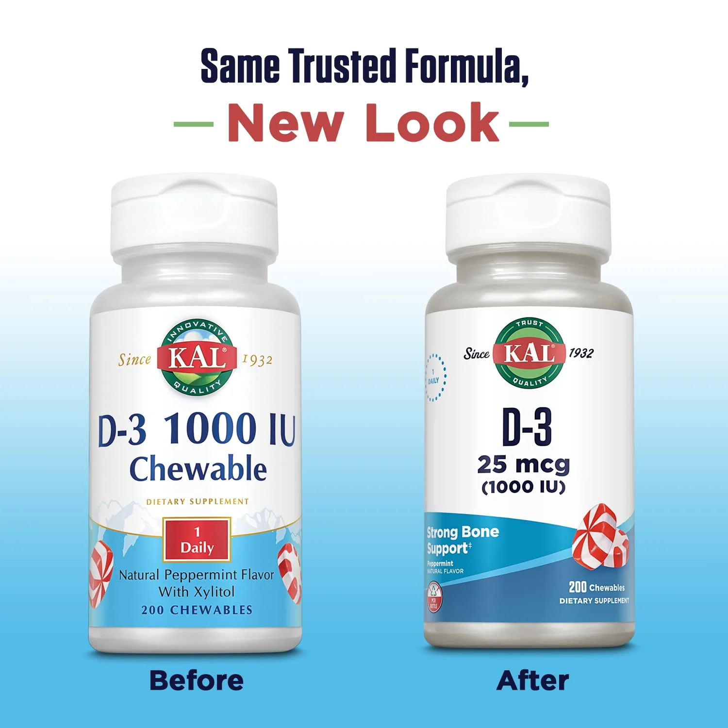 KAL Vitamin D-3 1000 IU Chewable | Peppermint Flavor | Healthy Immune Function & Bone Support | 200 Chews, 200 Serv - Image 2