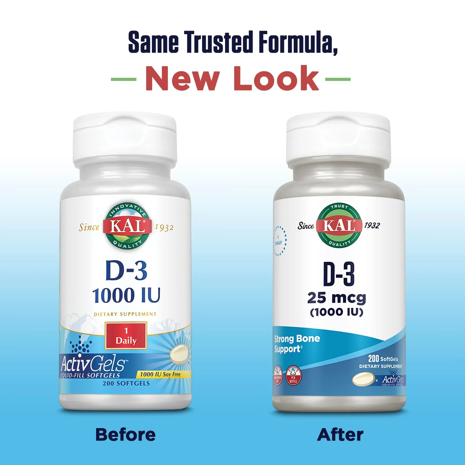 KAL Vitamin D3 1000 IU Softgels (25 mcg), Active Form of Vitamin D, Calcium Absorption, Bone Health, Immune Support Supplement, Liquid Filled ActivGel, Made Without Soy, 200 Servings, 200 Softgels - Image 2
