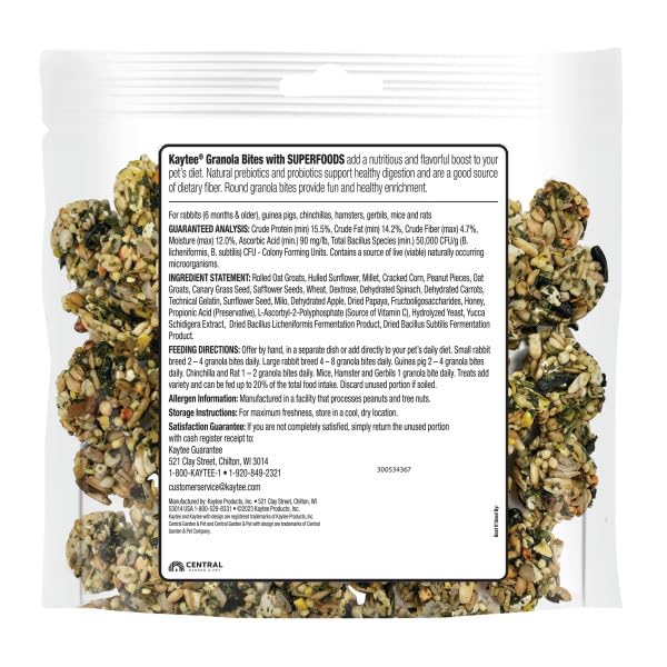 Kaytee Granola Bites with Superfoods Spinach and Carrot for Rats, Mice, Hamsters, Gerbils, Rabbits, Guinea Pigs and Chinchillas, 4.5oz - Image 6