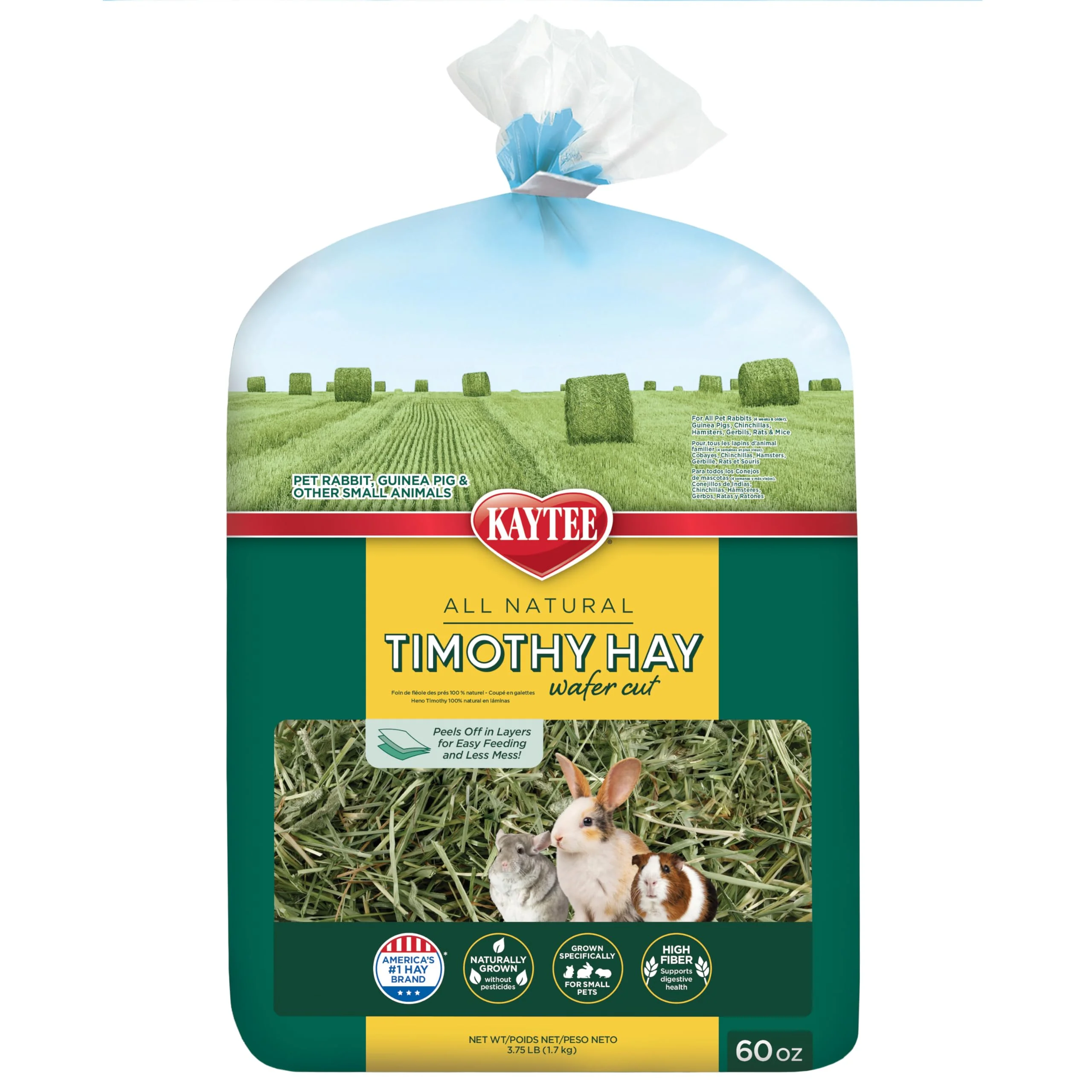 Kaytee Wafer Cut All Natural Timothy Hay for Pet Guinea Pigs, Rabbits & Other Small Animals, 60 Ounce - Image 4