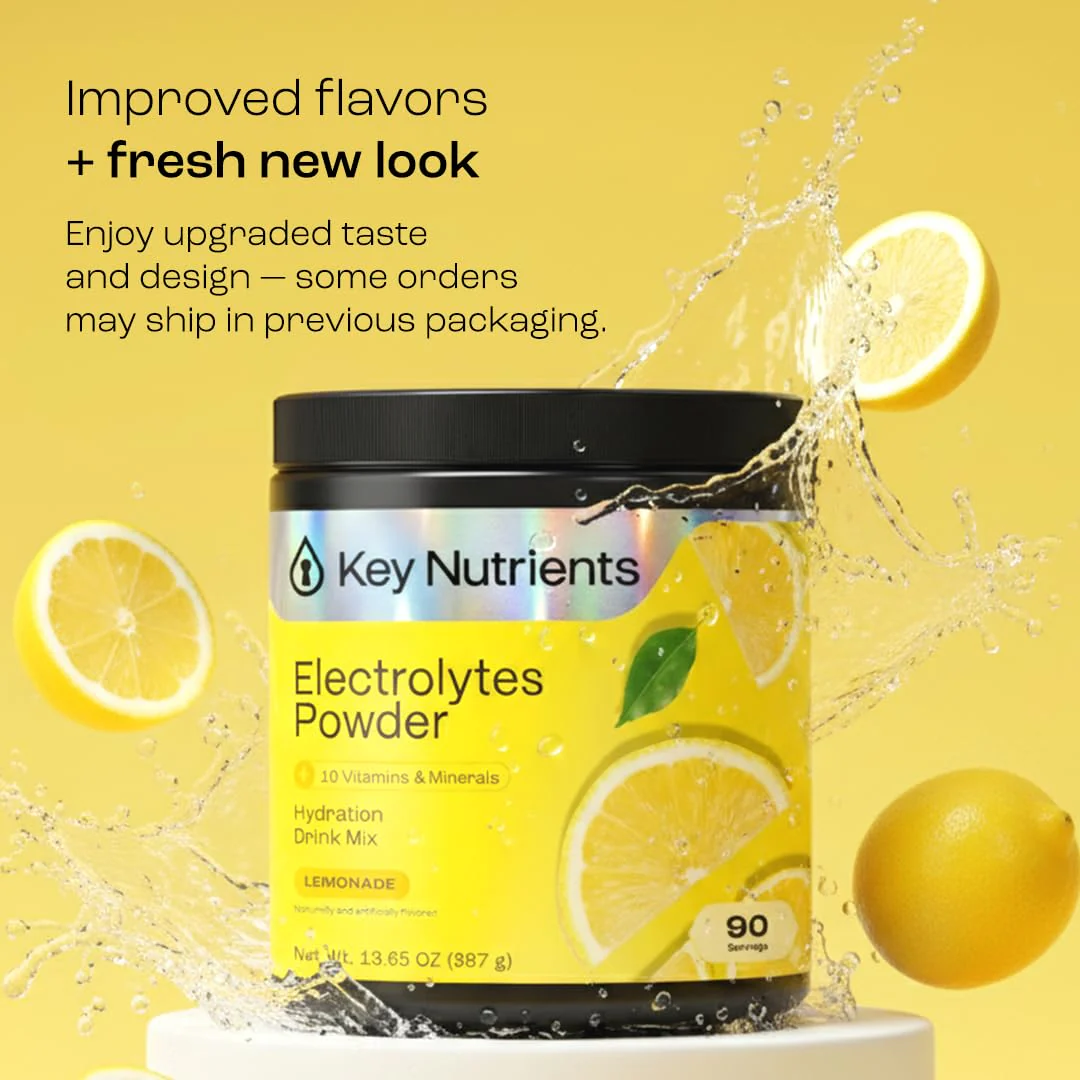 KEY NUTRIENTS Multivitamin Electrolytes Powder No Sugar - Refreshing Lemonade Electrolyte Powder - Sodium & Energy Supplement - Hydration Powder - No Calories - 90 Servings - Made in USA - Image 9