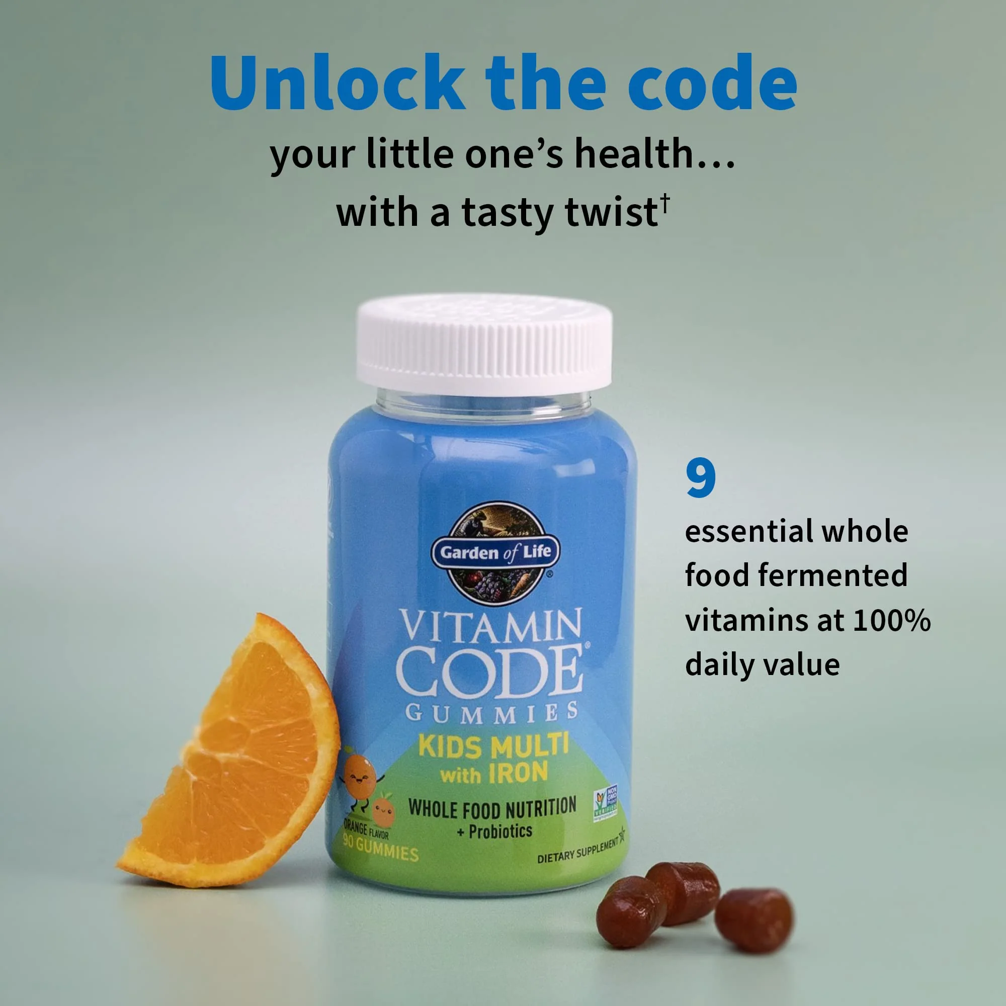 Kids Multivitamin Gummy with Iron + Probiotics for Immune Health & Digestion: Vitamins D, C, E, B, Zinc for Energy & Development, Vitamin Code, Non-GMO, Gluten-Free, 90 Orange Gummies, 30 Day Supply - Image 7