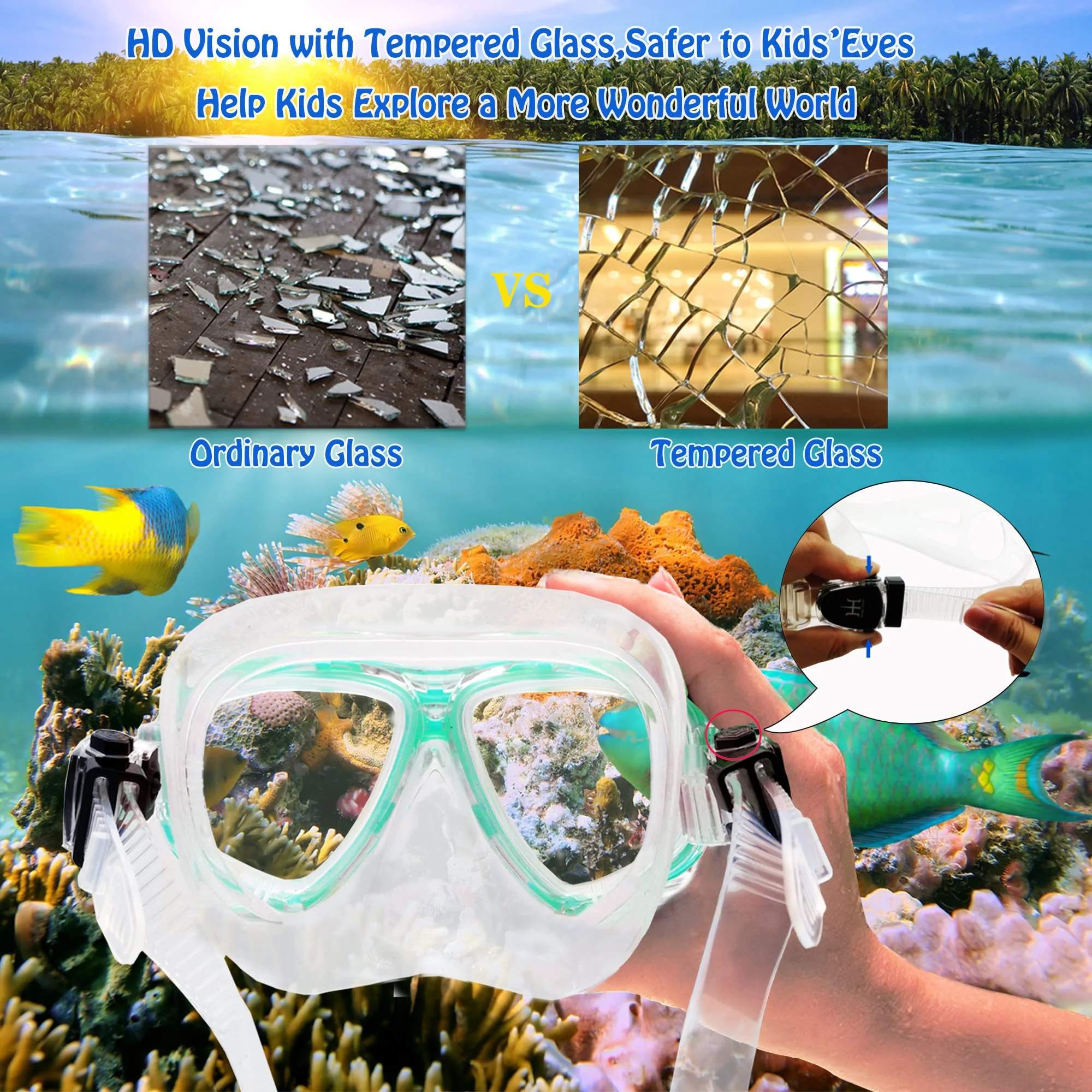 Kids Snorkeling Set with Fins Anti Leak Snorkeling Gear for Kids with Adjustable Flippers, Youth Junior Full Dry Snorkel Set Swimming Goggles with Nose Cover Diving Mask Scuba with Bag, 5-14 Yrs - Image 6