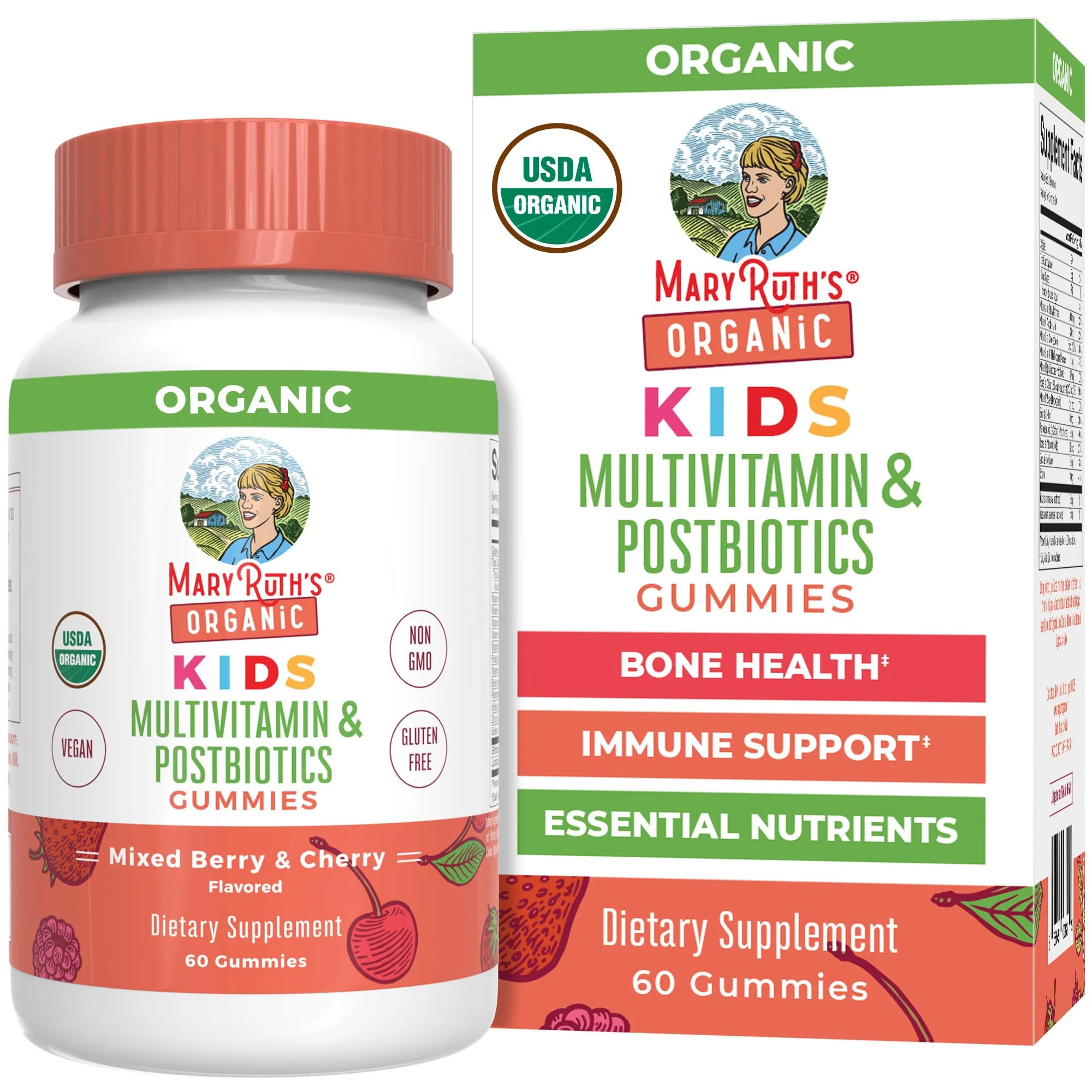 Kids Vitamins by MaryRuth's | USDA Organic | Multivitamin Gummies + Postbiotics for Ages 4+ | Multivitamin for Kids with Lactobacillus Rhamnosus | Children’s Vitamins | Vegan | Non-GMO | 60 Count