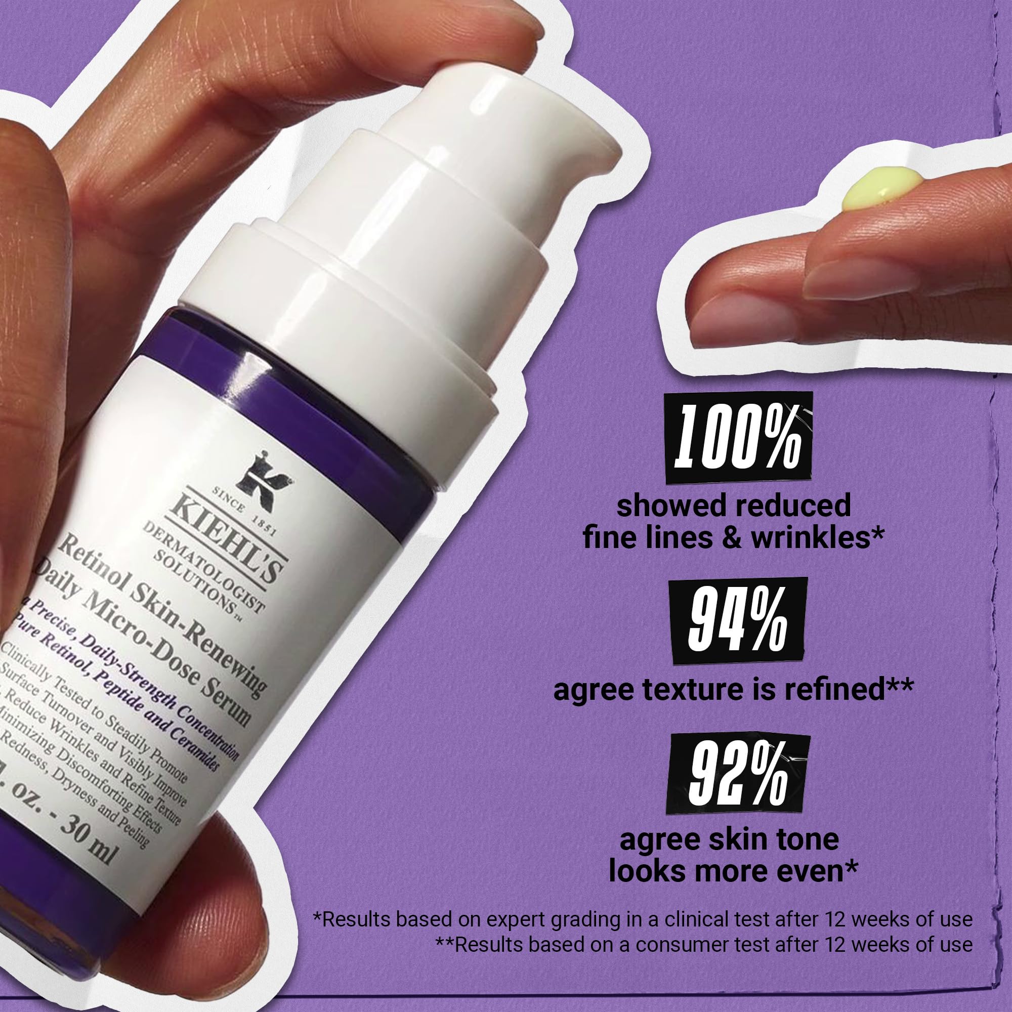 Kiehl's Daily Micro-Dose Anti-Aging Retinol Facial Serum, Reduces Wrinkles, Firms Skin, Evens Skin Tone, Youth Renewing & Hydrating Formula, with Retinol & Ceramides, Paraben-free - 1.7 fl oz - Image 3