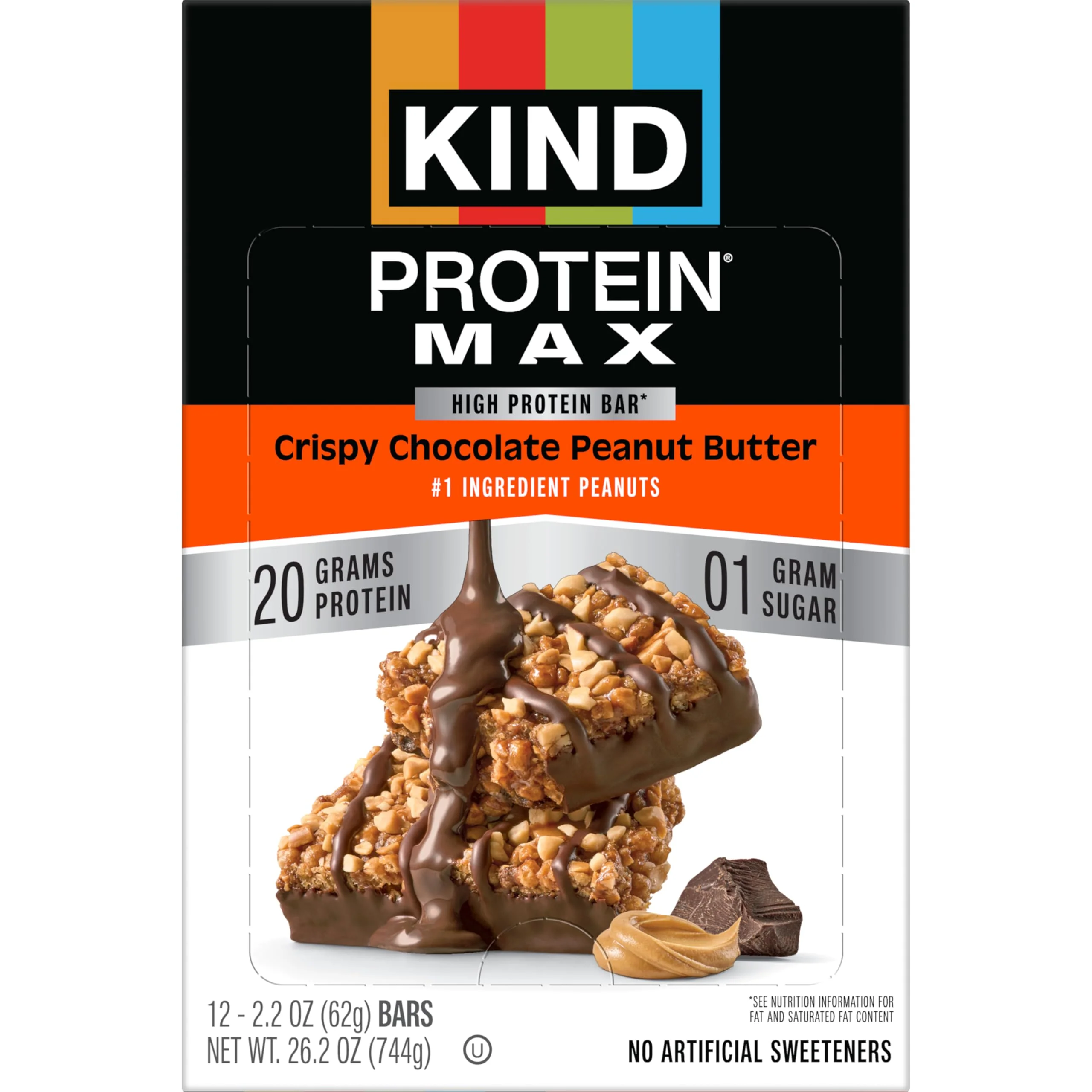 KIND Protein MAX Crispy Chocolate Peanut Butter Snack Bars, 20g of Protein, Keto Friendly, 1g of Sugar Per Bar, Gluten Free, 12 Count Box - Image 4
