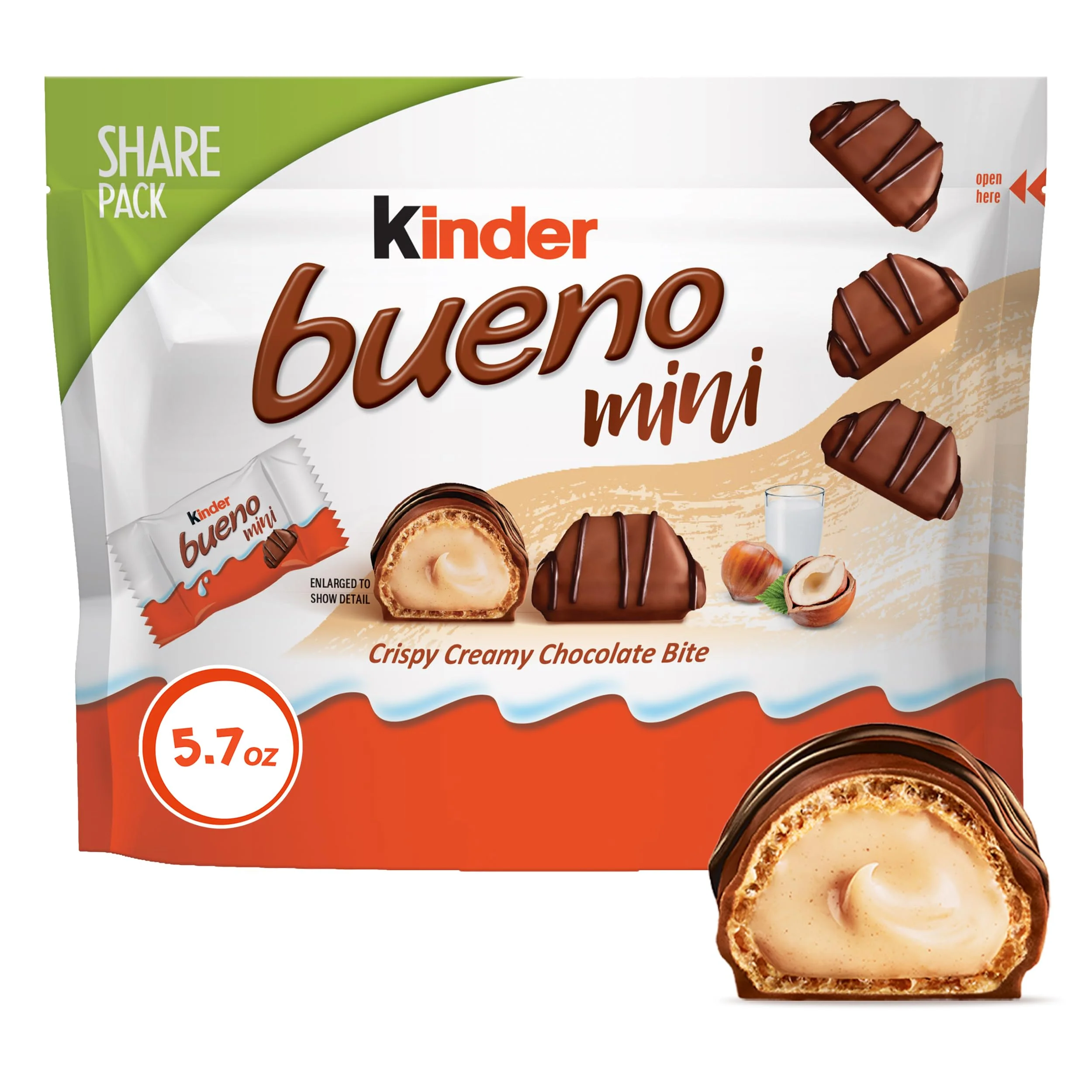 Kinder Bueno Mini Milk Chocolate Bars with Hazelnut Filling, Chocolate Candy Bars for Game Day, Football Party Supplies, Snacks for Adults, 5.7 oz