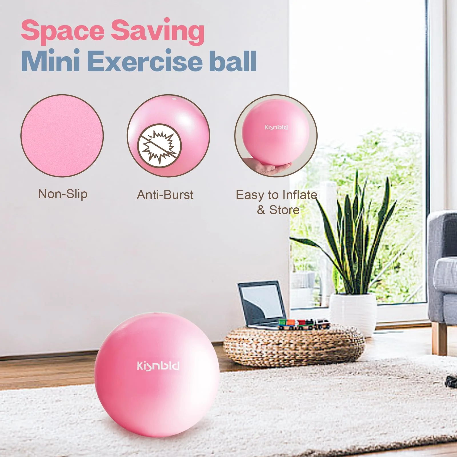kisnbld Small Exercise Ball, 9 Inch Mini Pilates Ball, Anti Burst and Slip Resistant Mini Yoga Ball for Stability, Fitness, Physical Therapy, Stretching & Core Strength Workout at Home Gym & Office - Image 4