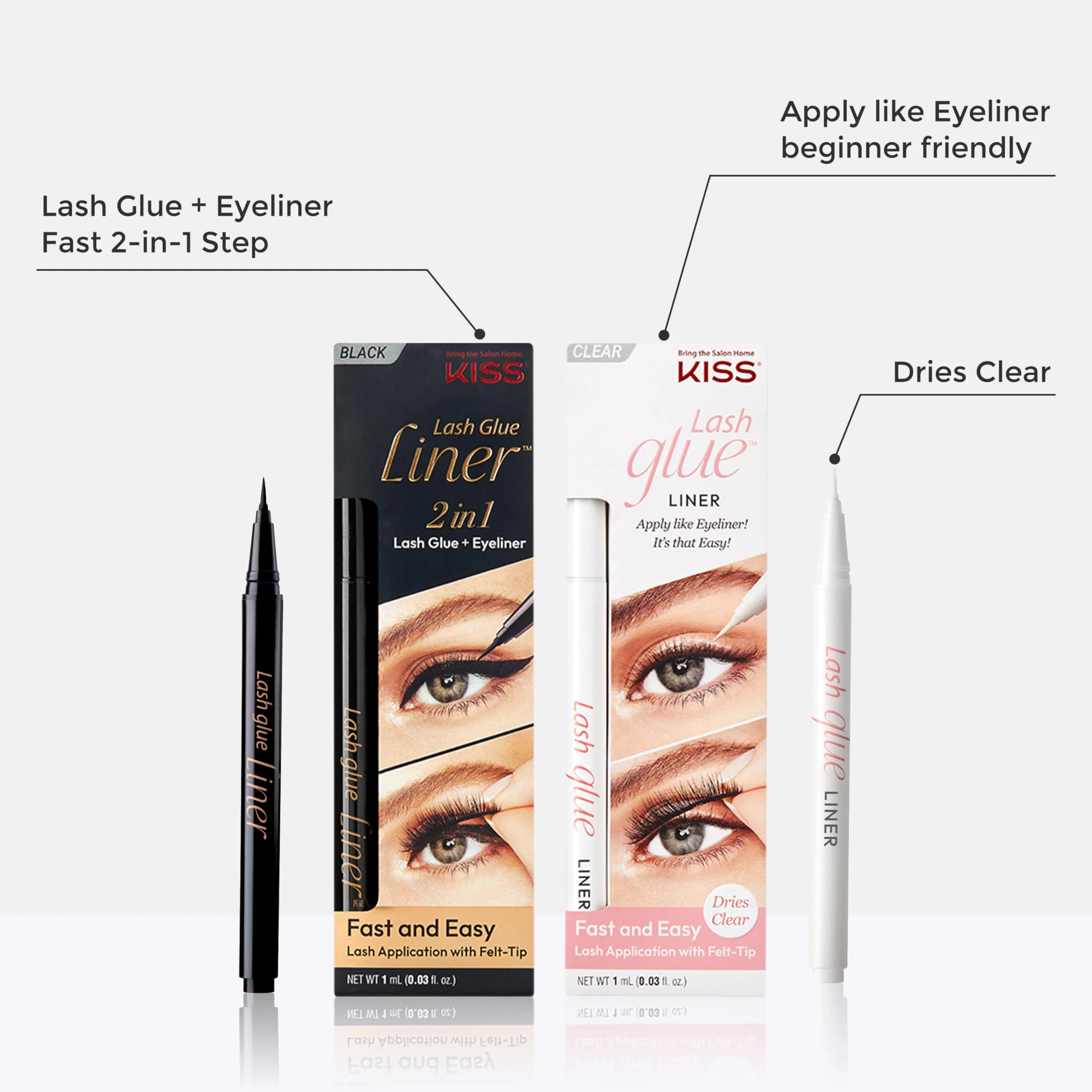 KISS Lash GLUEliner, 2-in-1 Felt-Tip Eyelash Adhesive and Eyeliner, Matte Finish, Foolproof Application, Easy Touch-Up, 0.03 Fl Oz.- Black, Packaging May Vary - Image 13