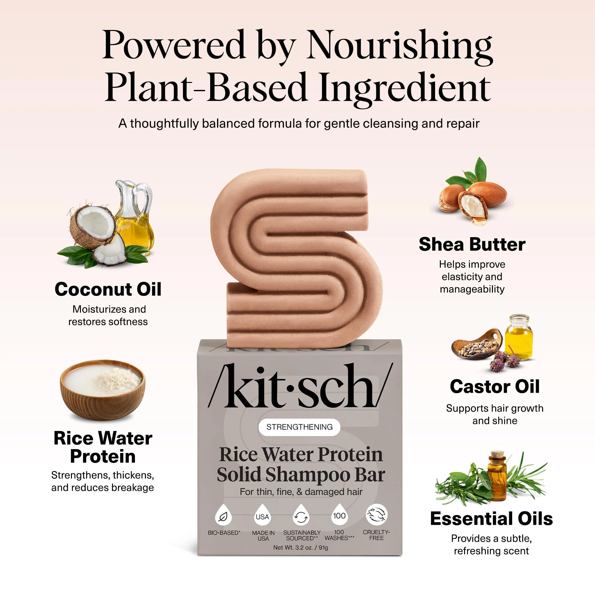 Kitsch Rice Water Shampoo Bar for Hair Growth – Strengthening Hair Shampoo for Men and Women – Reduce Breakage, Boosts Shine – Paraben, Silicone & Sulfate-Free, Vegan Hair Care - 3.2 oz - Image 6