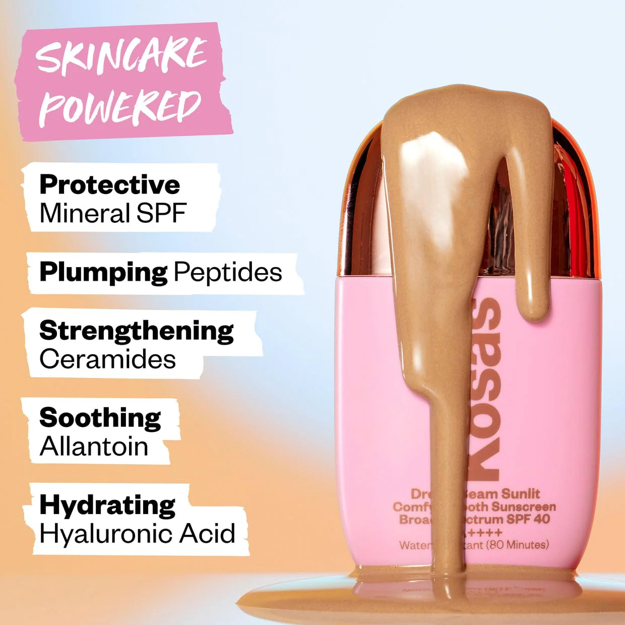 Kosas DreamBeam Water Resistant Sunscreen SPF 40 - Smooth Liquid Sun Protection for Face Lightweight Makeup Base w/Hyaluronic Acid, Ceramides & Peptides - Golden Glow, Sunlit, 40 ml - Image 5