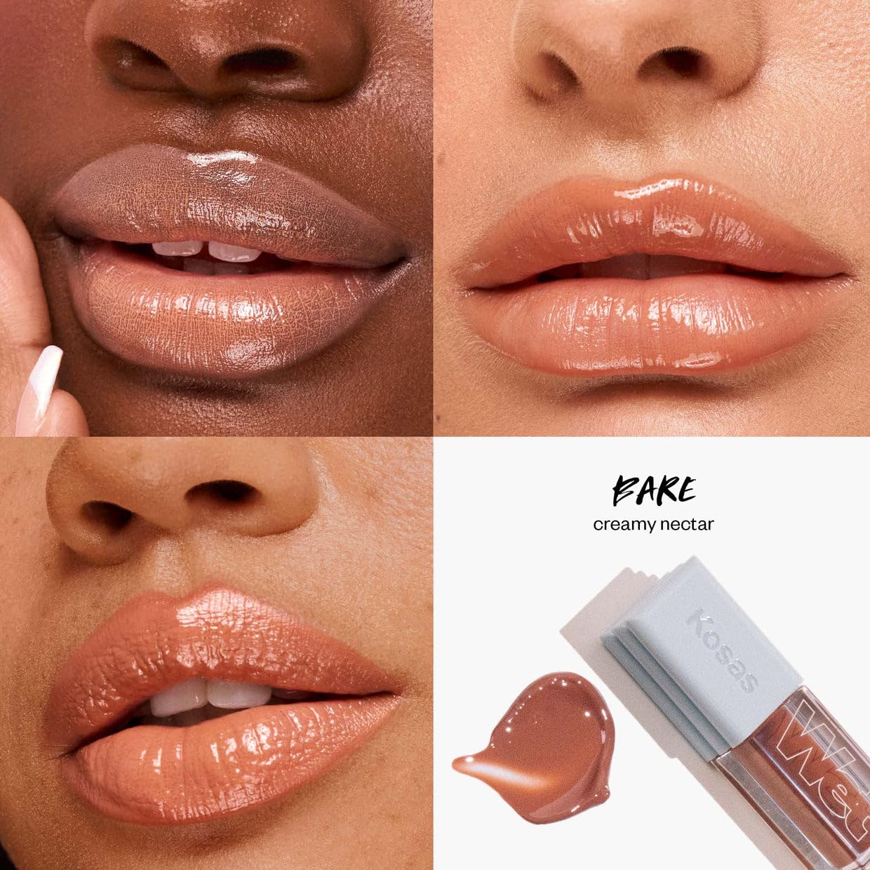Kosas Wet Lip Oil Gloss - Hydrating Lip Plumping Treatment with Hyaluronic Acid & Peptides (Bare) - Image 8