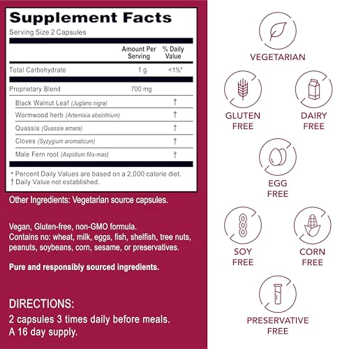 Kroeger Herb Products, Wormwood Herb, Black Walnut, Clove, Quassia, Worm Wood Detox Cleanse - Vegetarian Capsules, Non-GMO, Gluten Free, No Preservatives or Fillers - 100 Capsules, Made in USA - Image 6