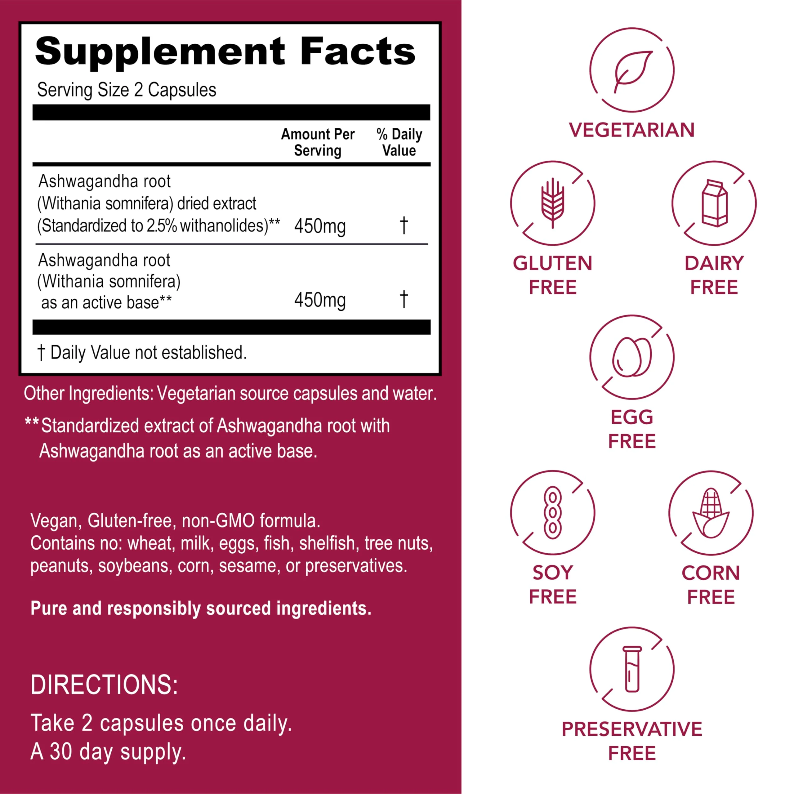 Kroeger Herbs, Ashwagandha Supplements for Stress and Mood Support, Herbal Adrenal Support Supplements for Men & Women, Pure Ashwagandha Root 450 mg, Non-GMO, Vegan, No Additives, Gluten Free - Image 5