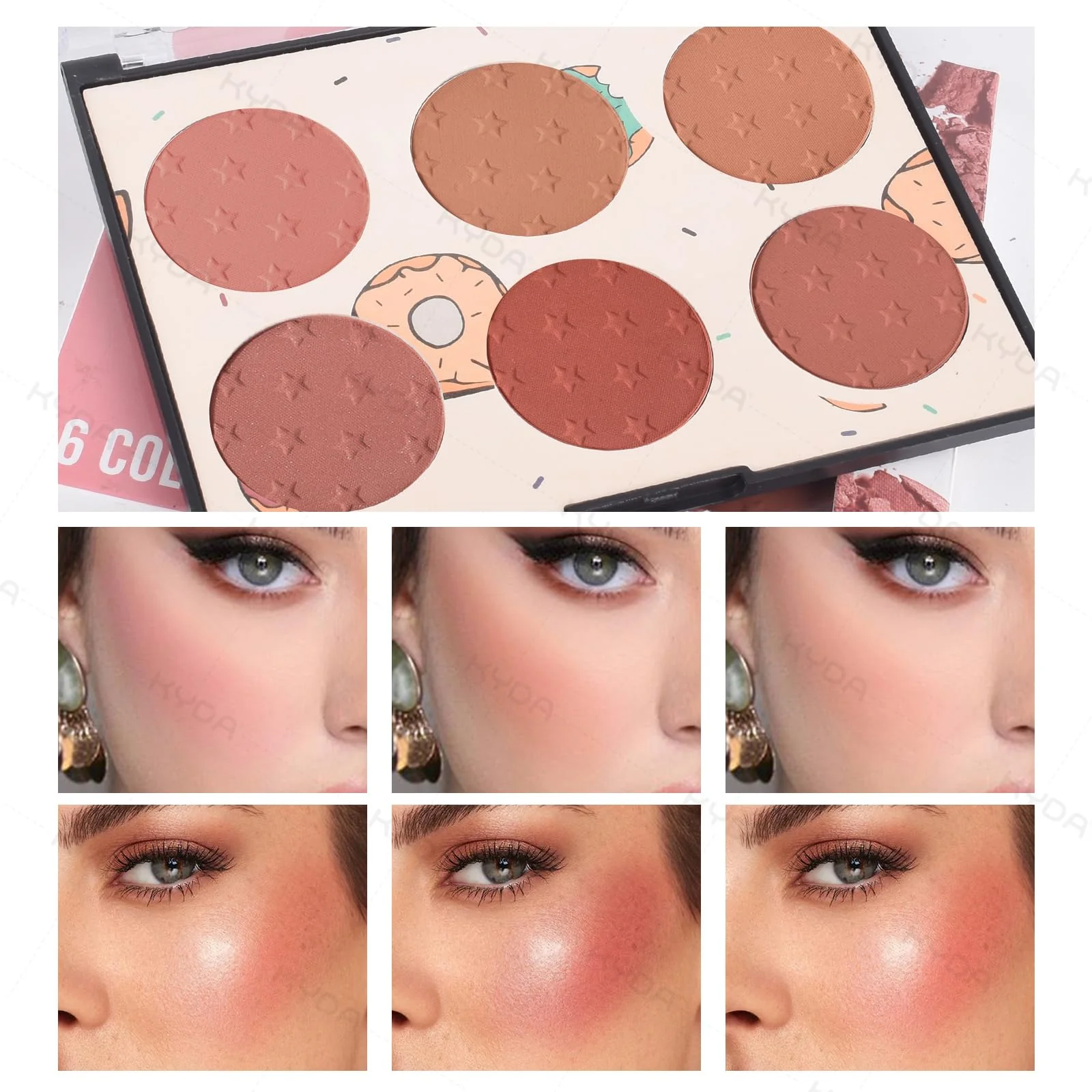 KYDA 6 Colors Blush Palette, Matte and Shimmer Blush Palette, Smooth Blendable Powder, Multiuse Blusher Makeup with Contour Highlighter-Set A - Image 6