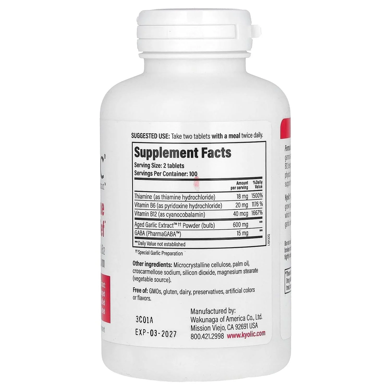 Kyolic Aged Garlic Extract Formula 101, Stress and Fatigue Relief*, 200 Tablets. - Image 2