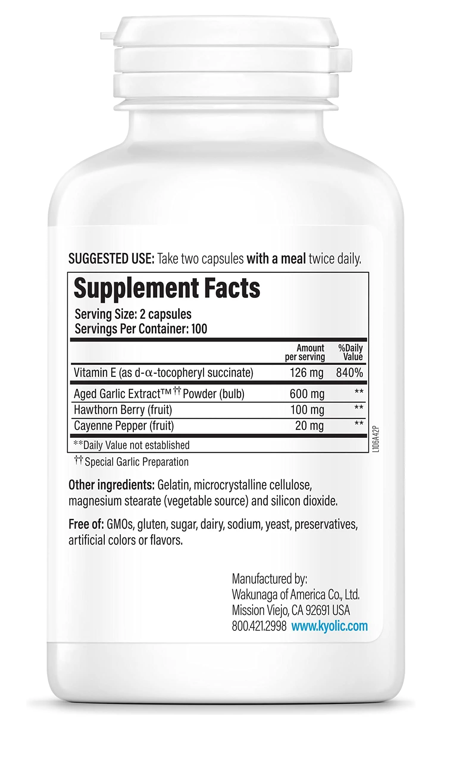 Kyolic Aged Garlic Extract Formula 106, Circulation Health*, 200 Capsules. - Image 4